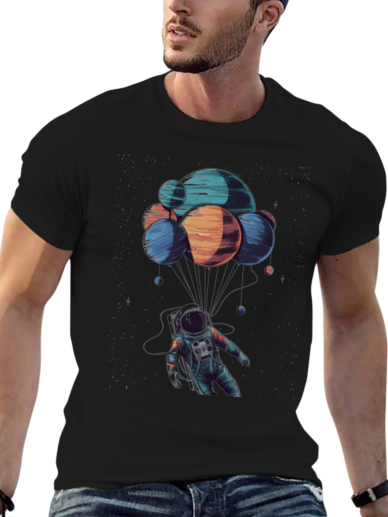 Astronaut Planets Graphic Tee - Black
