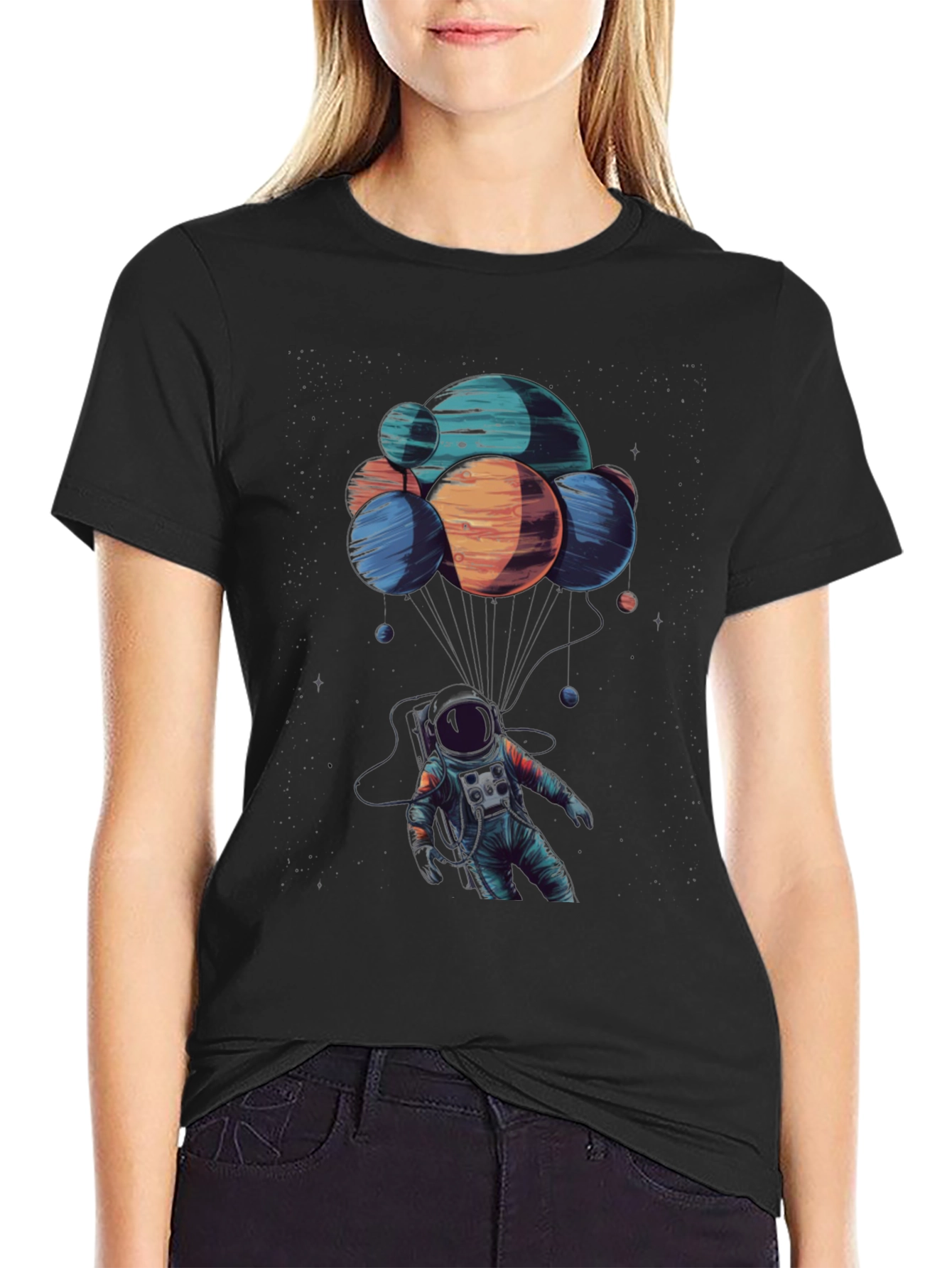 Astronaut Planets Graphic Tee - Black