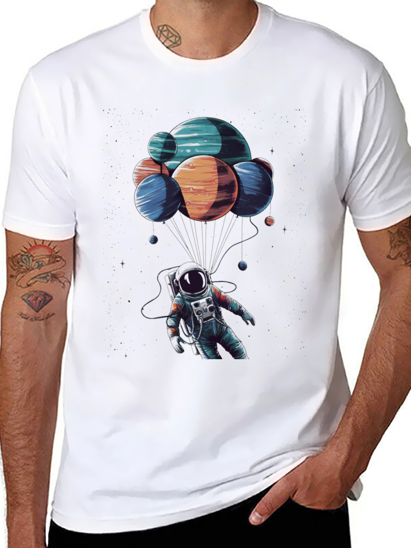 Astronaut Planets Graphic Tee - Black