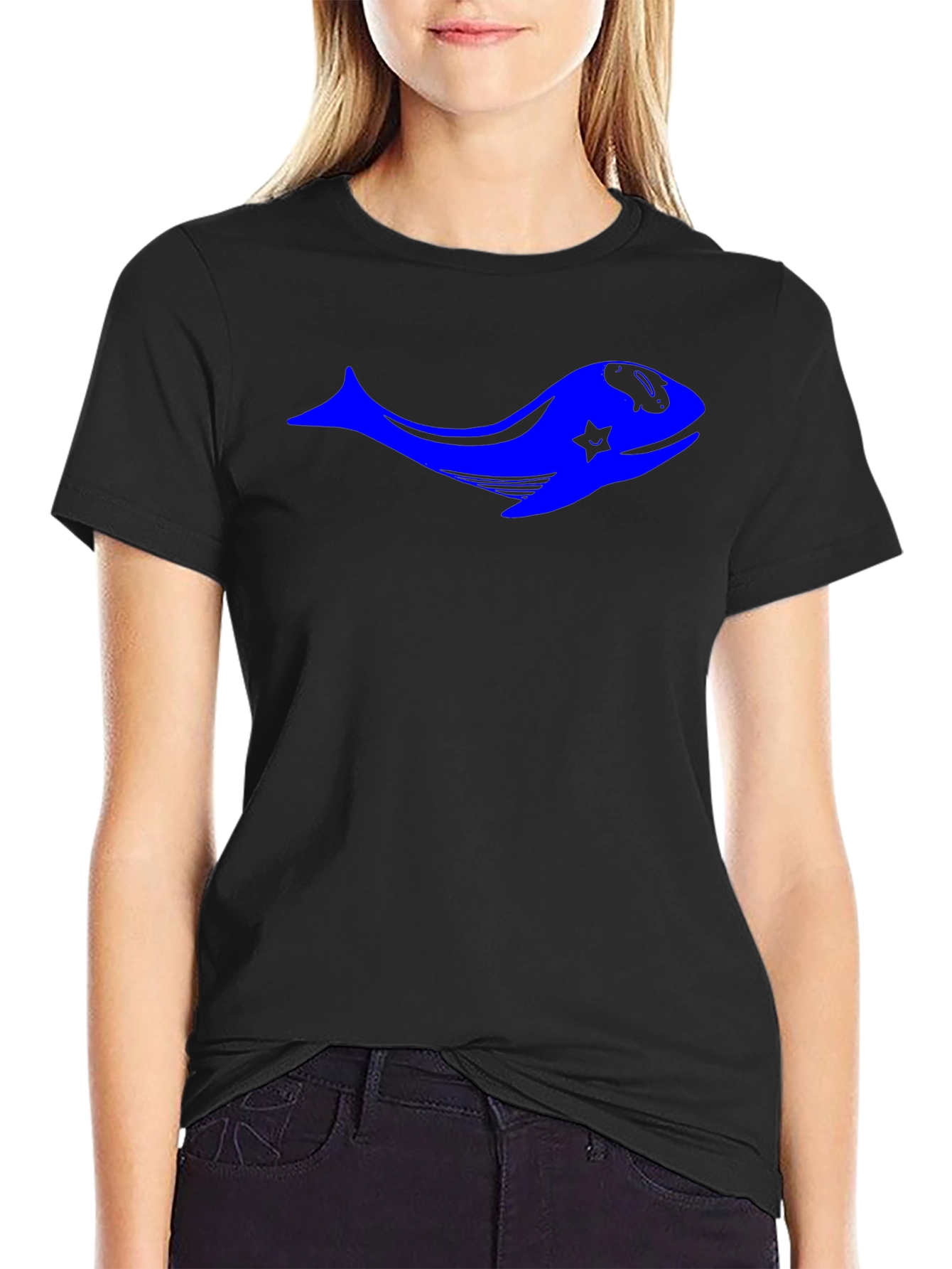 Blue Whale Star Graphic Black T-Shirt