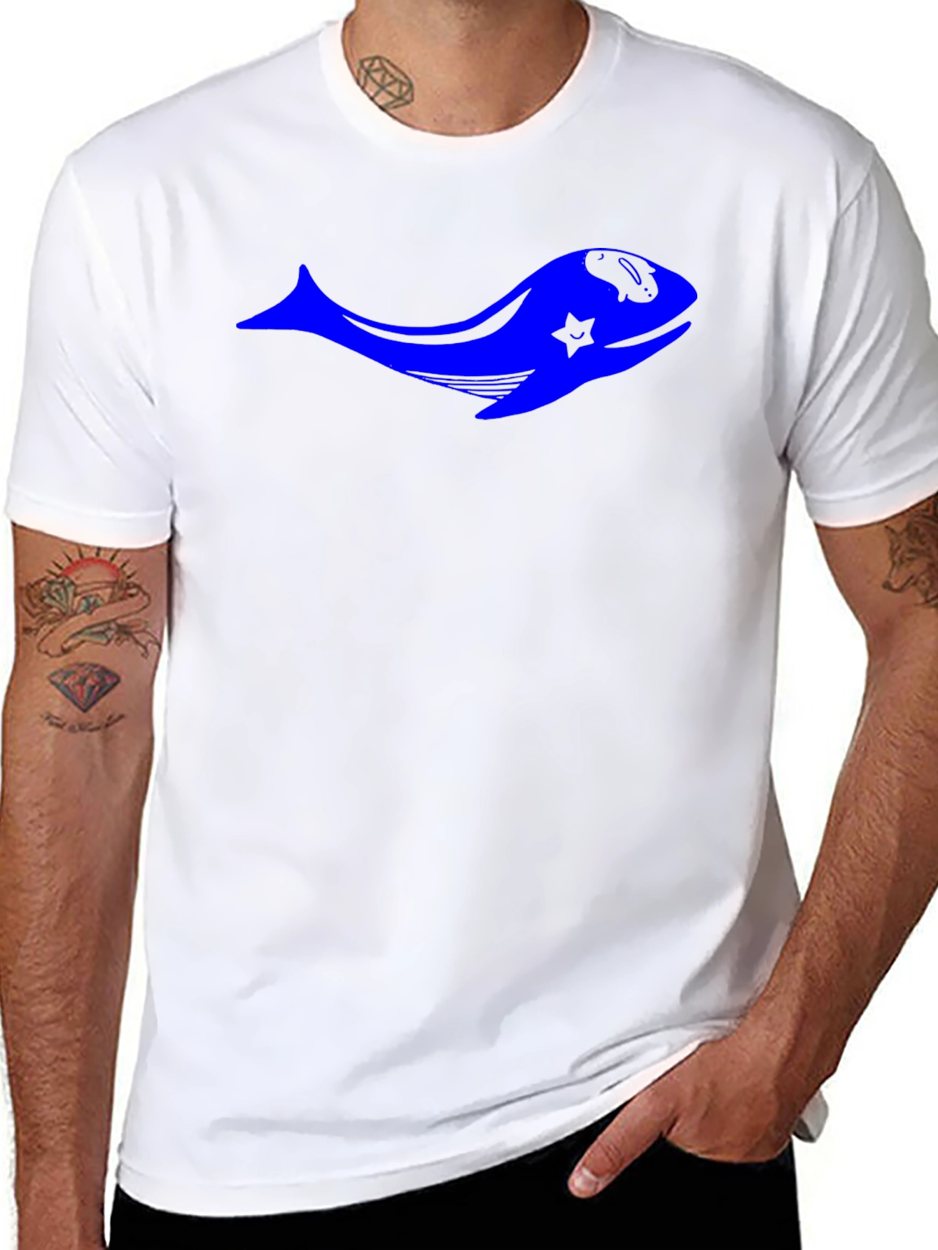 Blue Whale Star Graphic Black T-Shirt