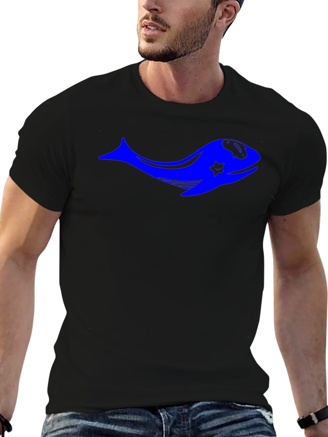 Blue Whale Star Graphic Black T-Shirt
