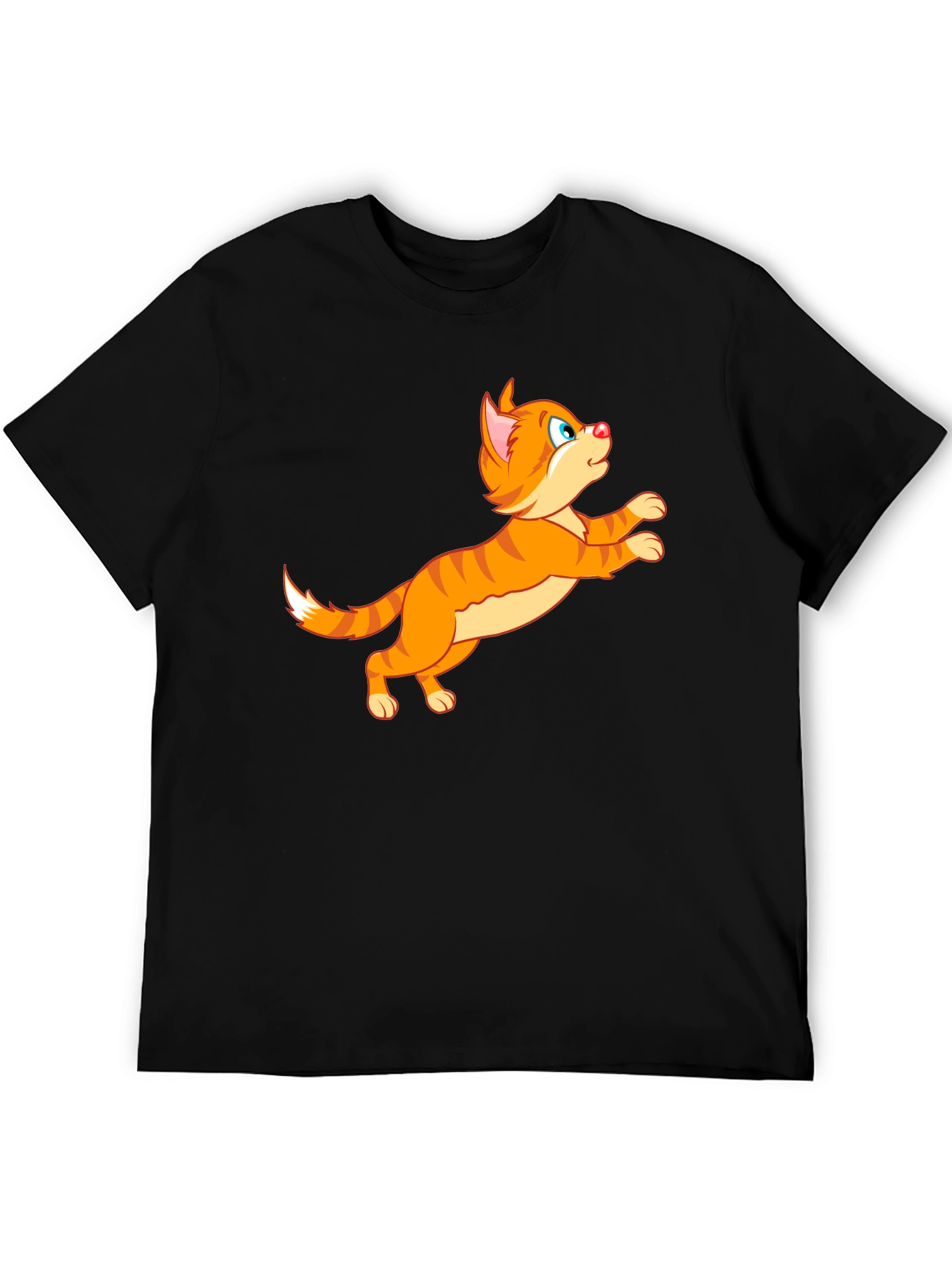Cartoon Cat Graphic Tee - Playful Black T-Shirt