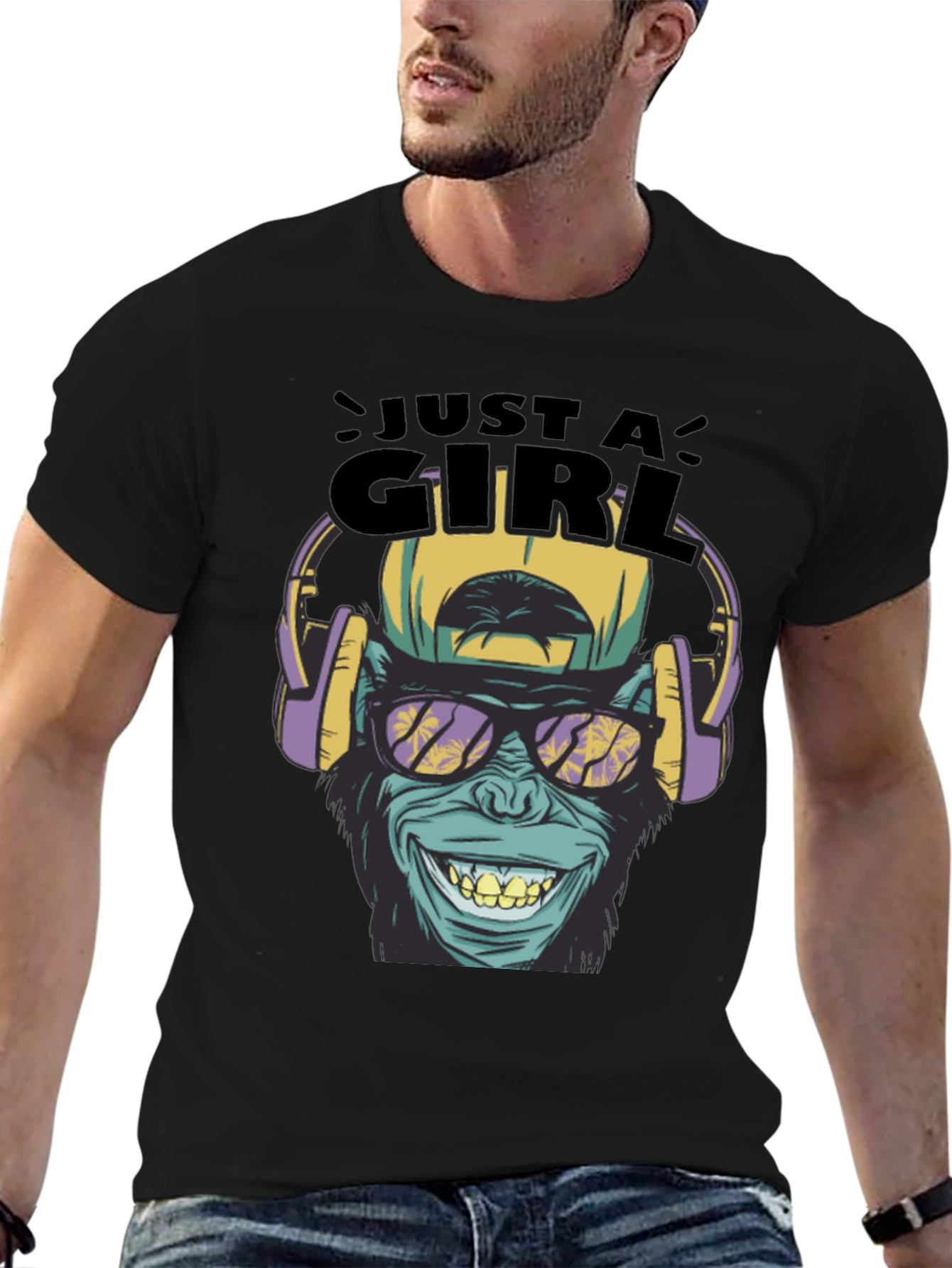 Just A Girl Monkey Graphic Tee - Black