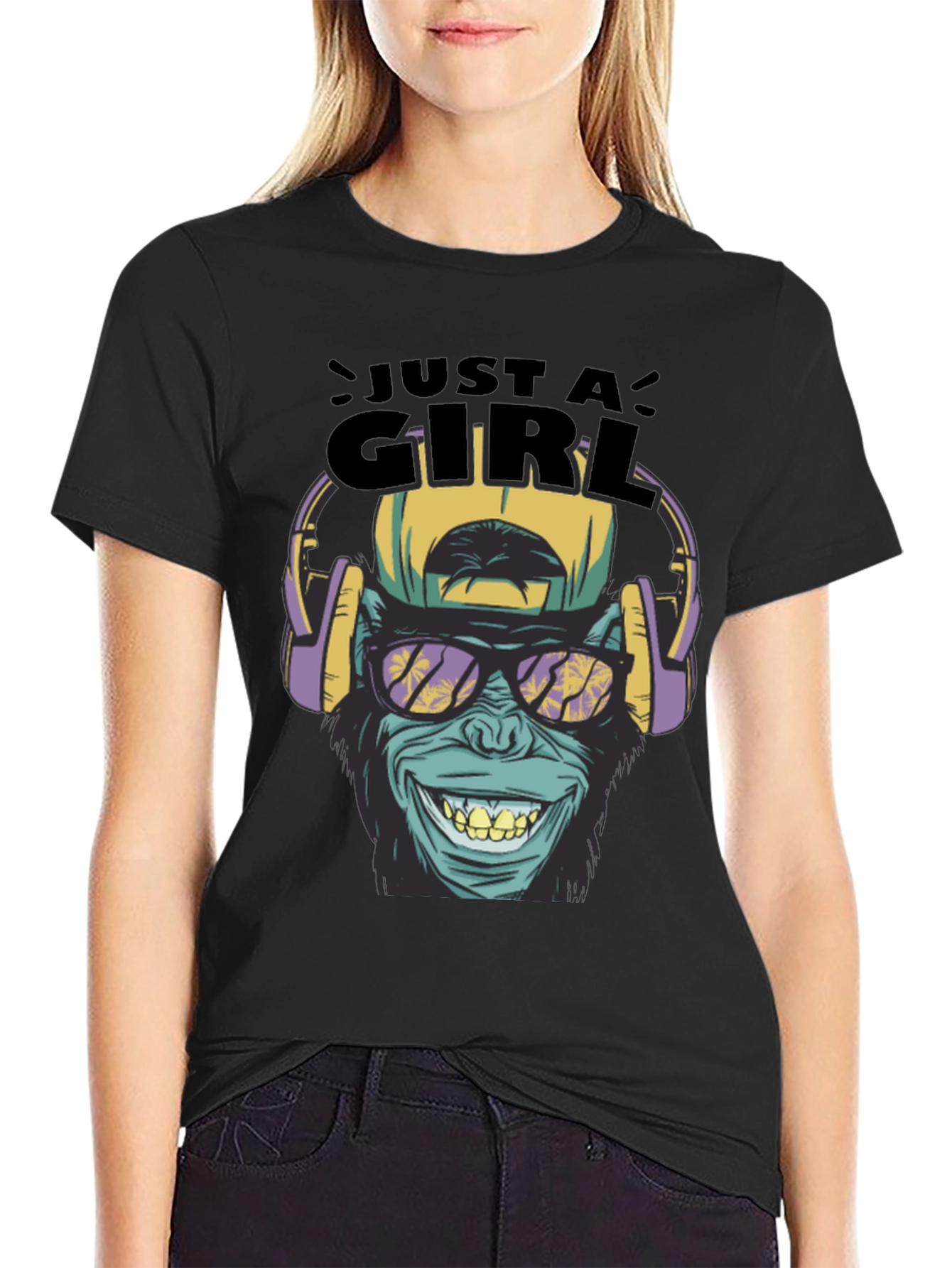 Just A Girl Monkey Graphic Tee - Black