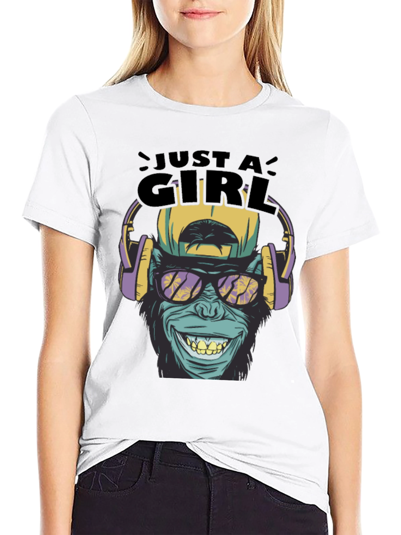 Just A Girl Monkey Graphic Tee - Black