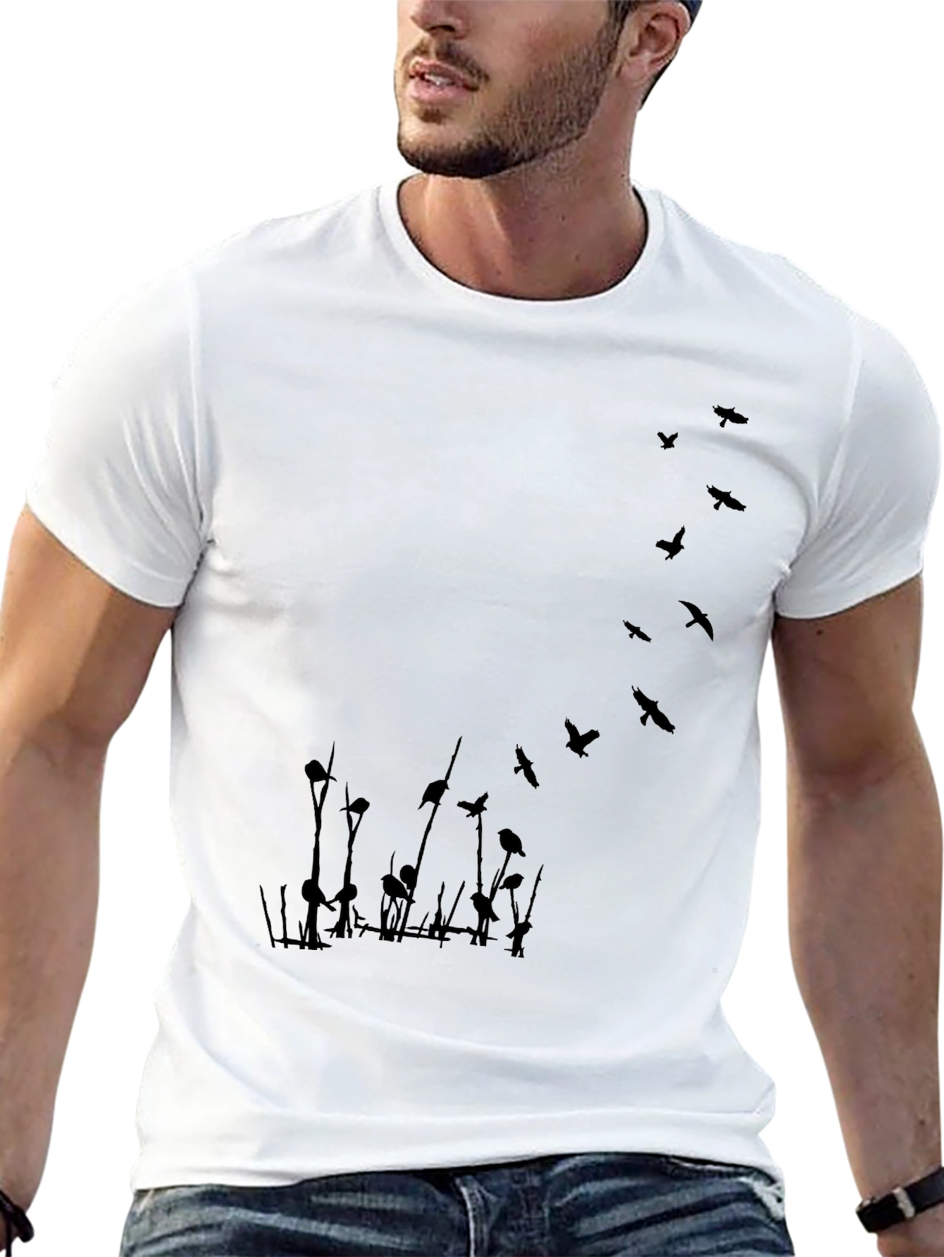 Mens Black T-Shirt with Bird Graphic