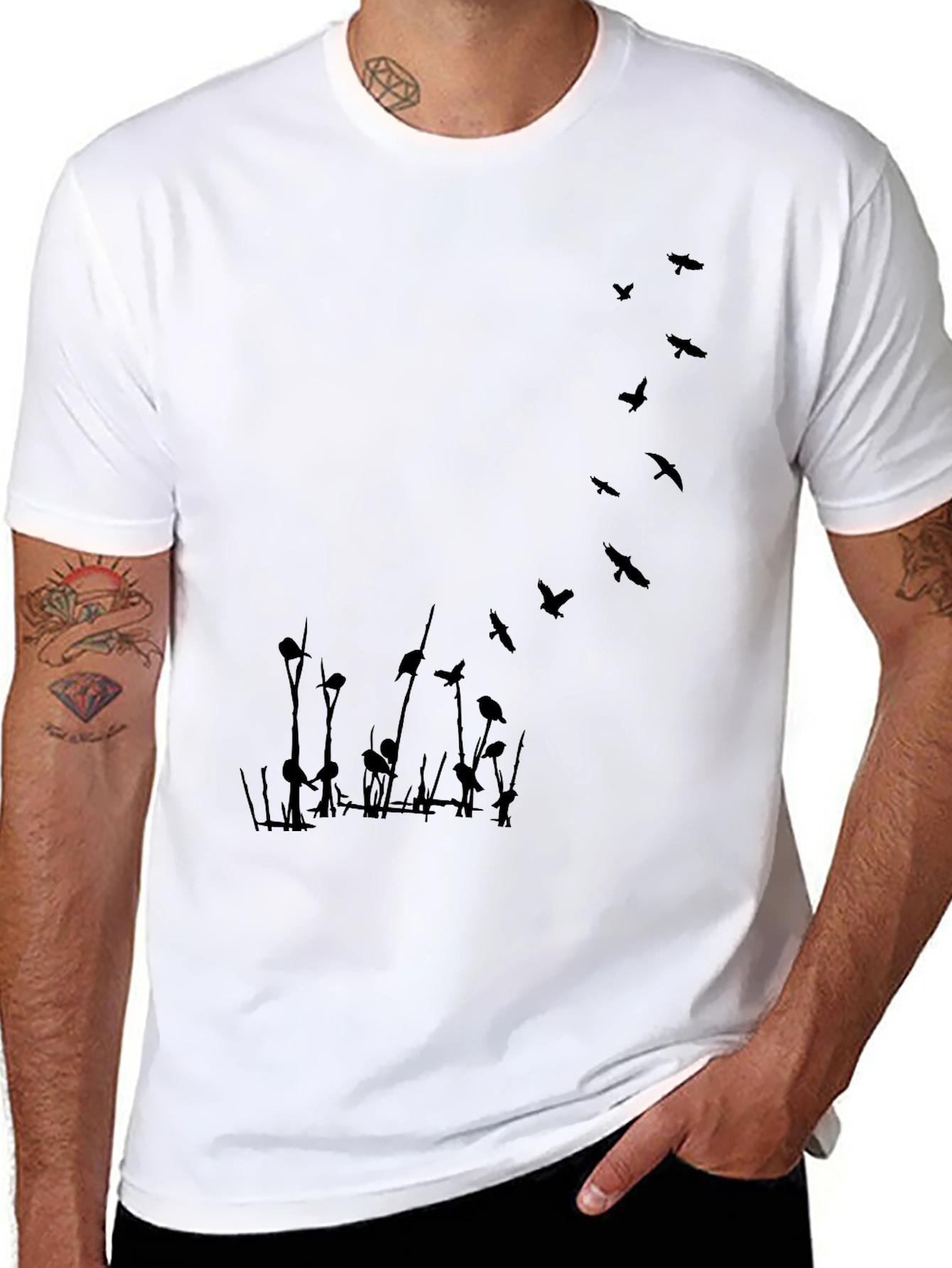 Mens Black T-Shirt with Bird Graphic