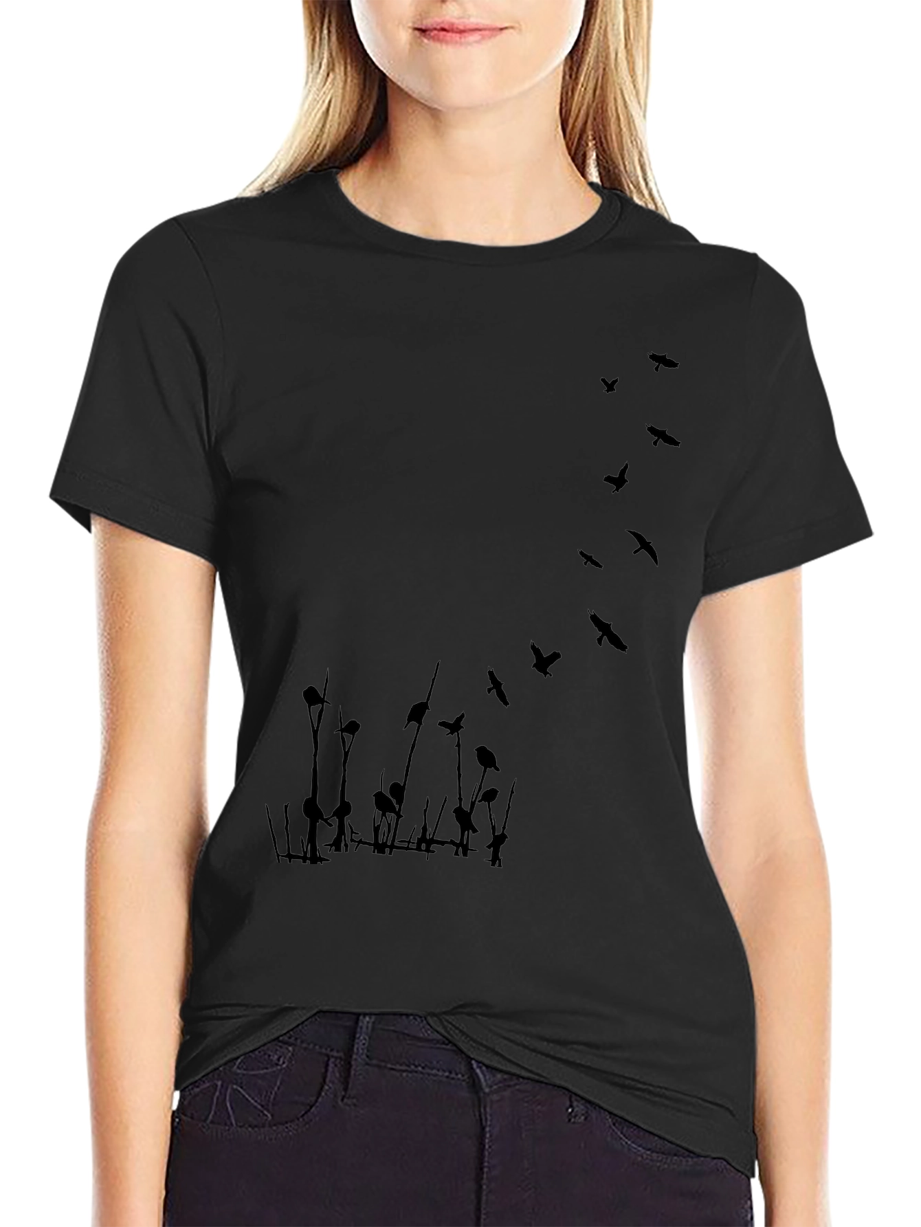 Mens Black T-Shirt with Bird Graphic