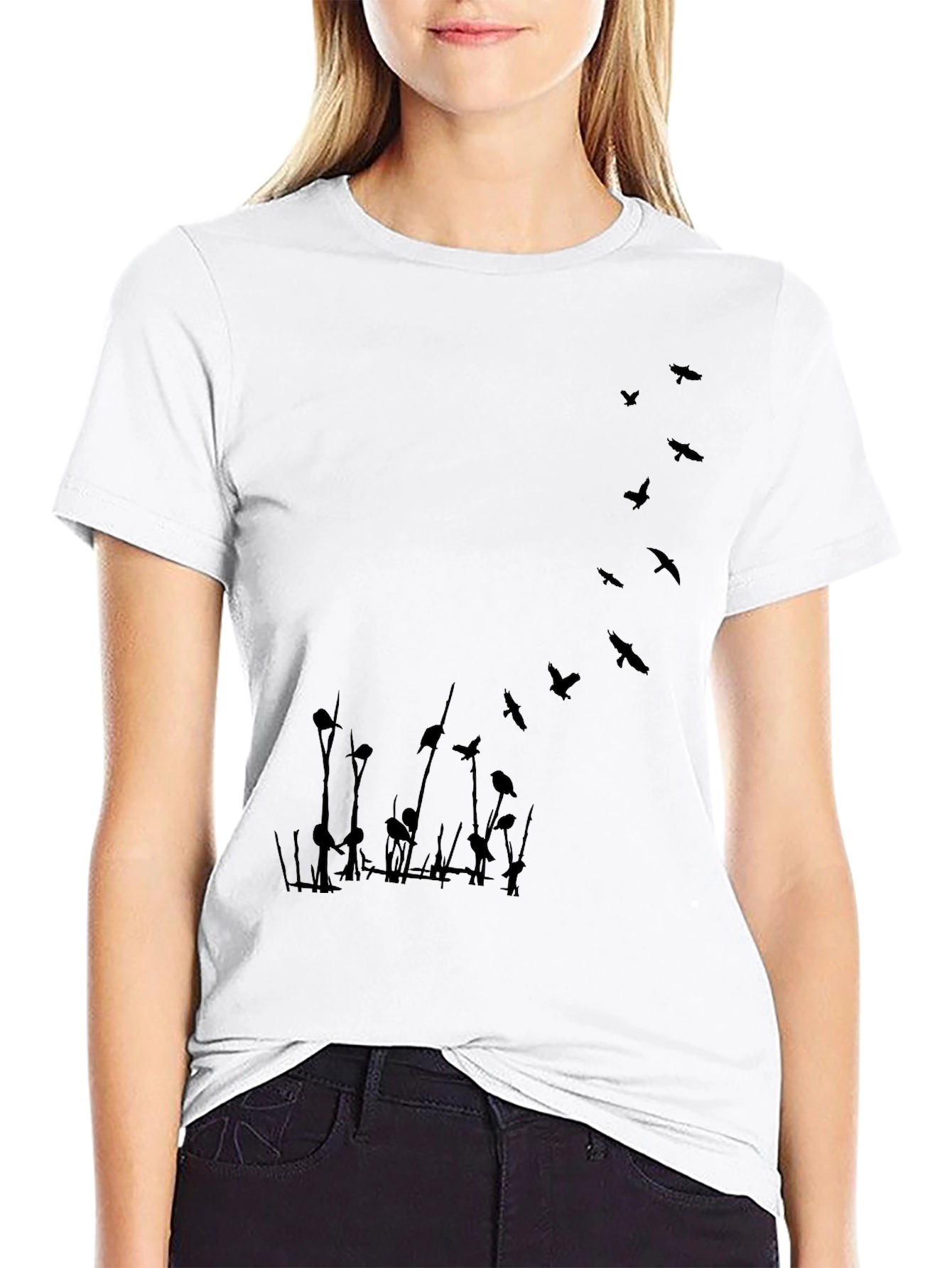 Mens Black T-Shirt with Bird Graphic