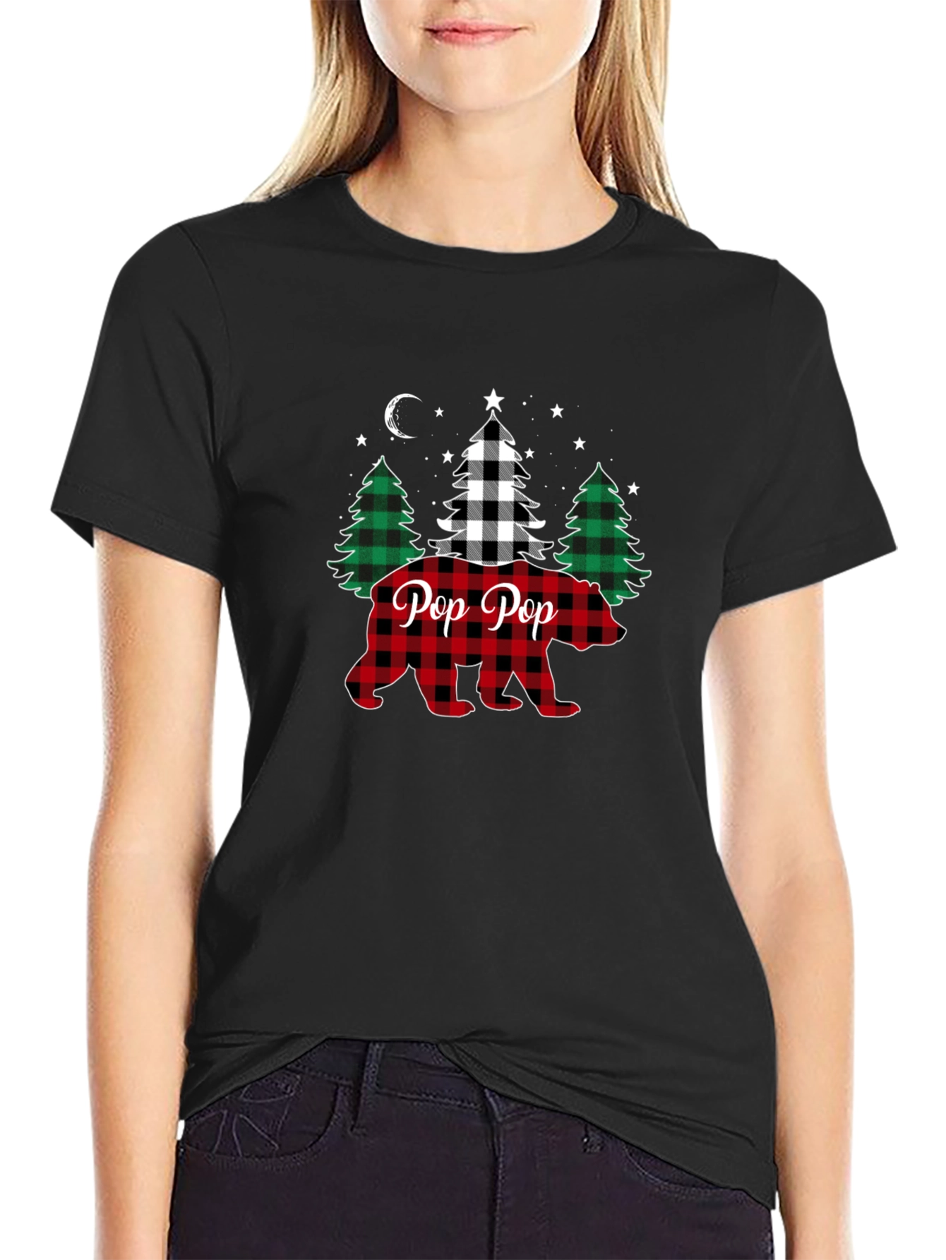Pop Pop Plaid Bear Christmas T-Shirt