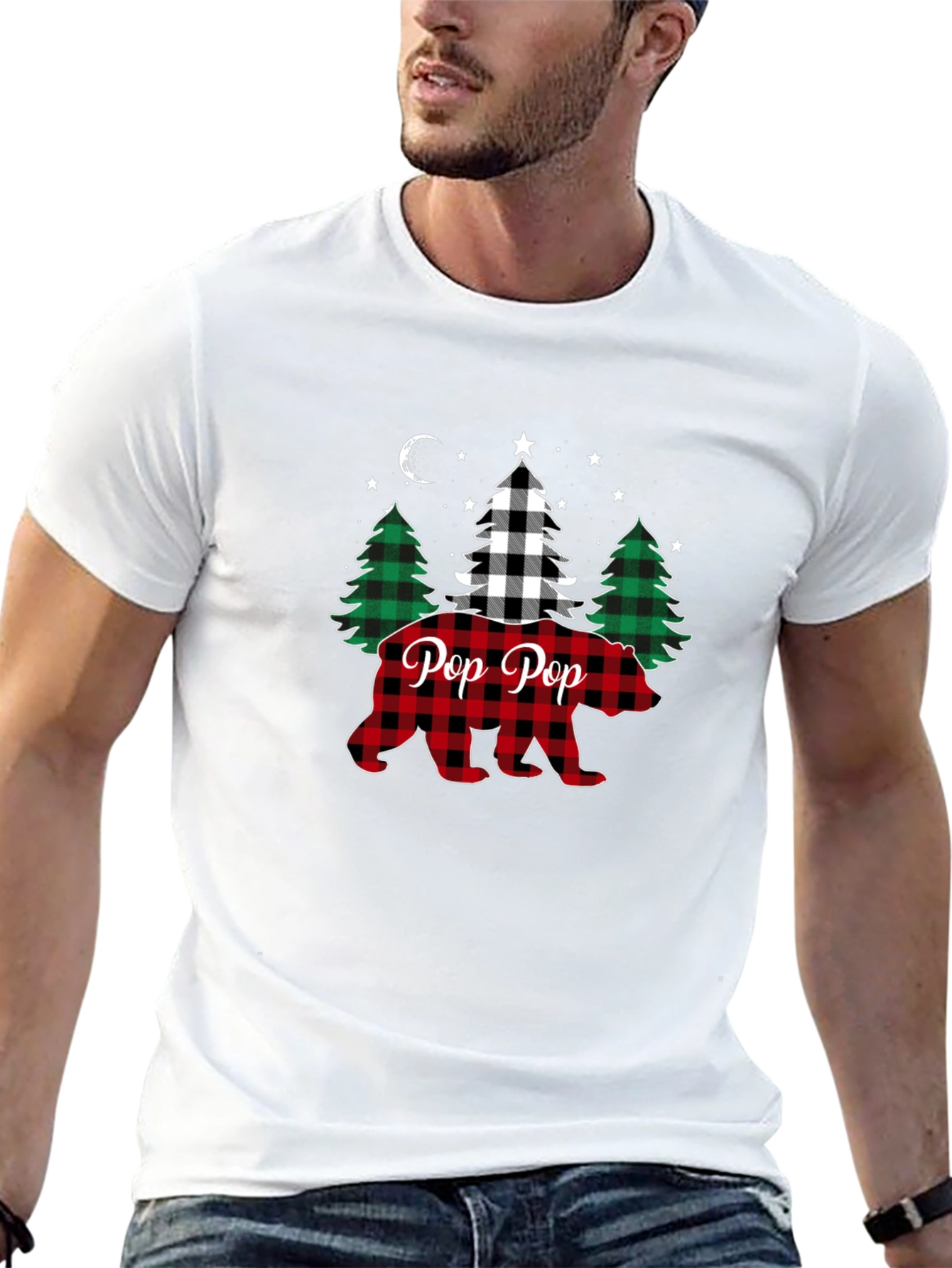 Pop Pop Plaid Bear Christmas T-Shirt
