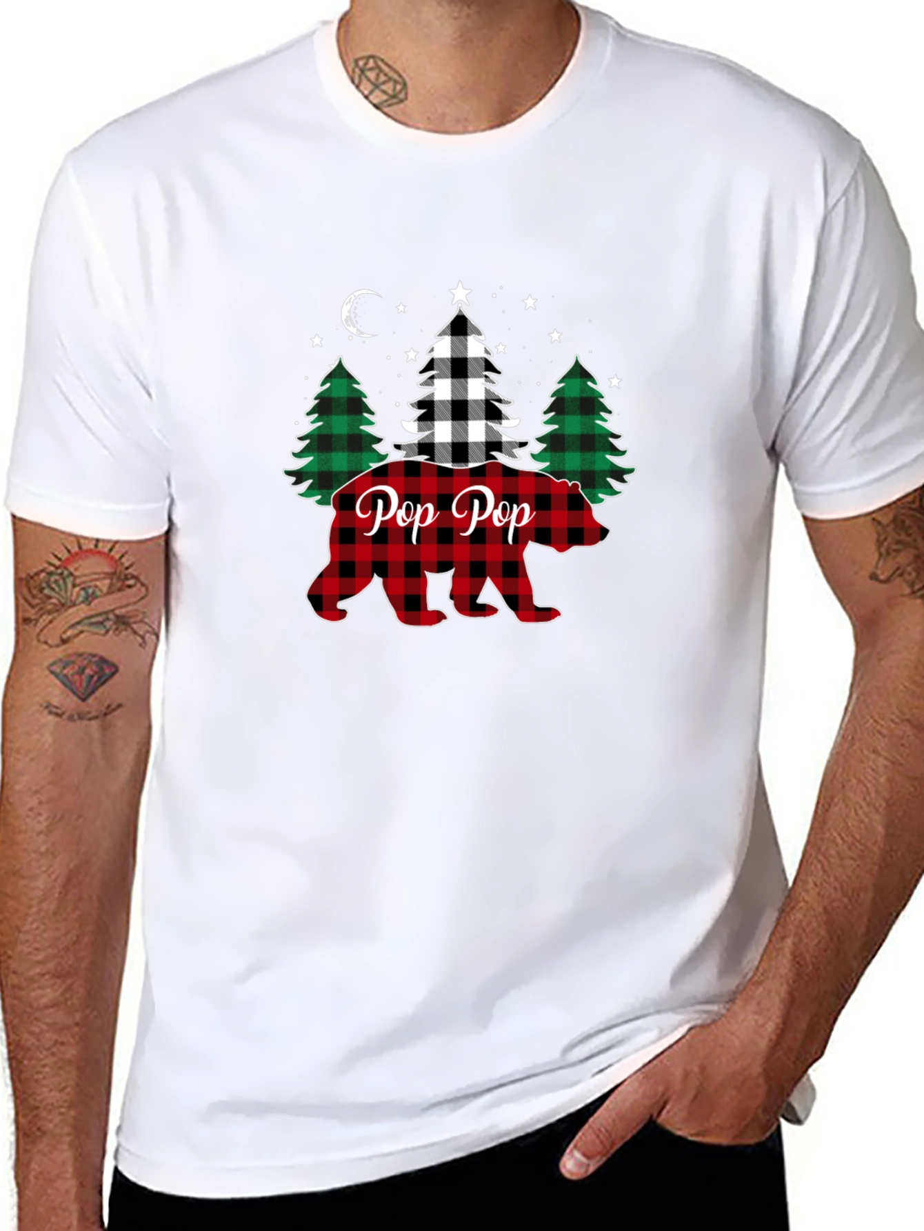 Pop Pop Plaid Bear Christmas T-Shirt