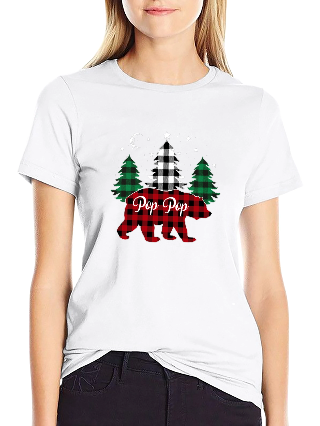 Pop Pop Plaid Bear Christmas T-Shirt
