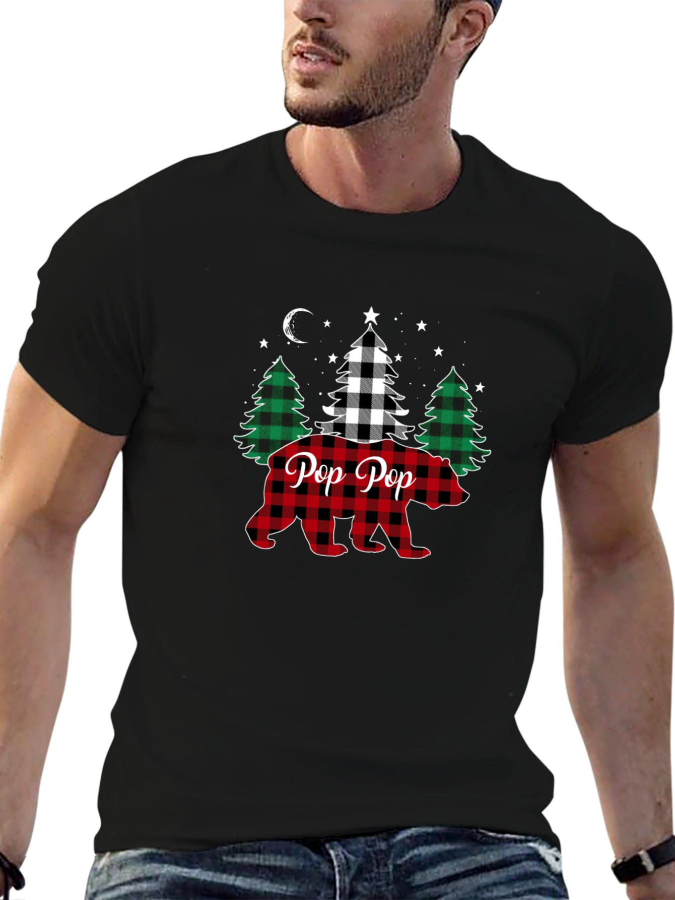 Pop Pop Plaid Bear Christmas T-Shirt