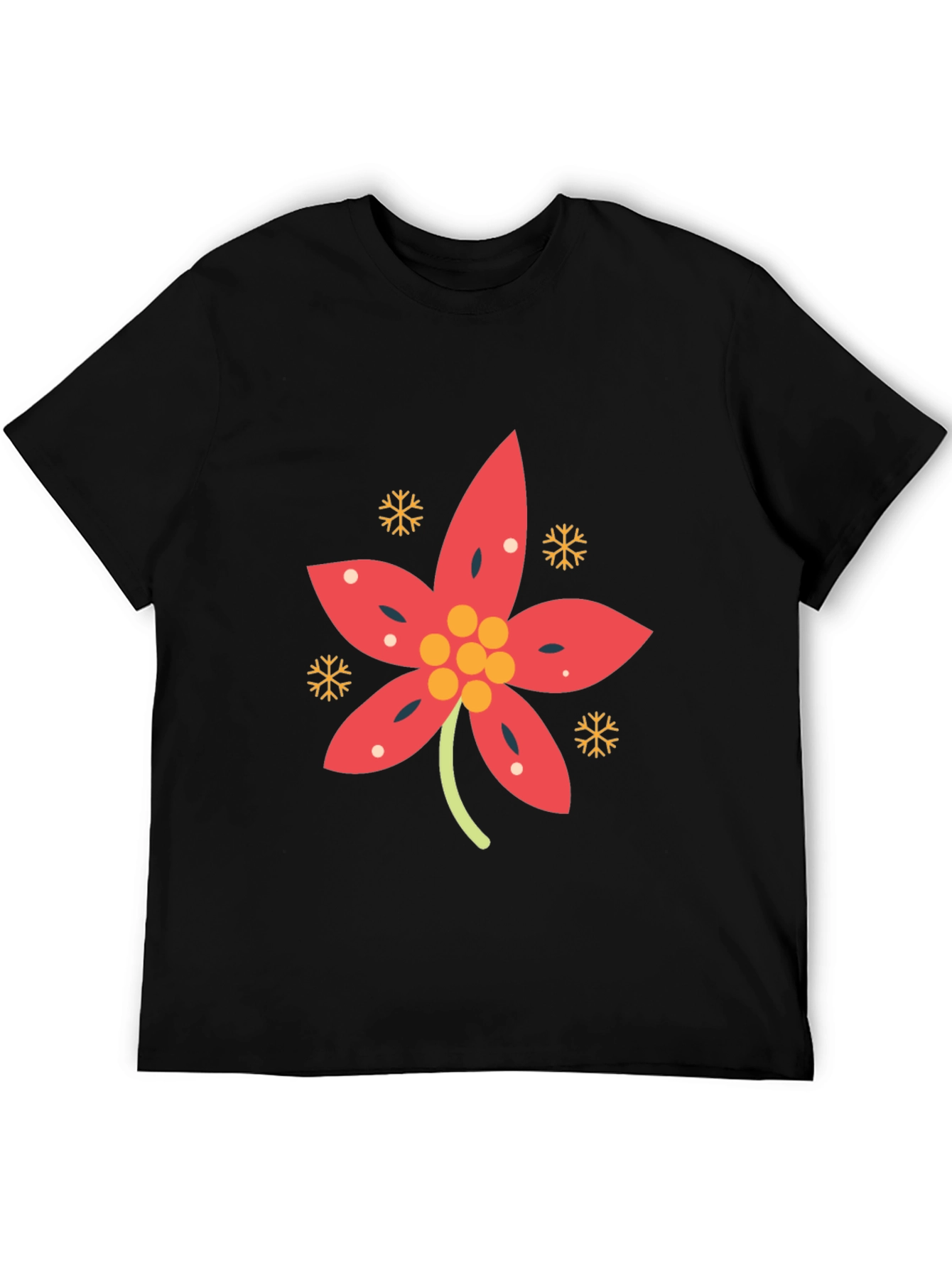 Festive Poinsettia Black T-Shirt