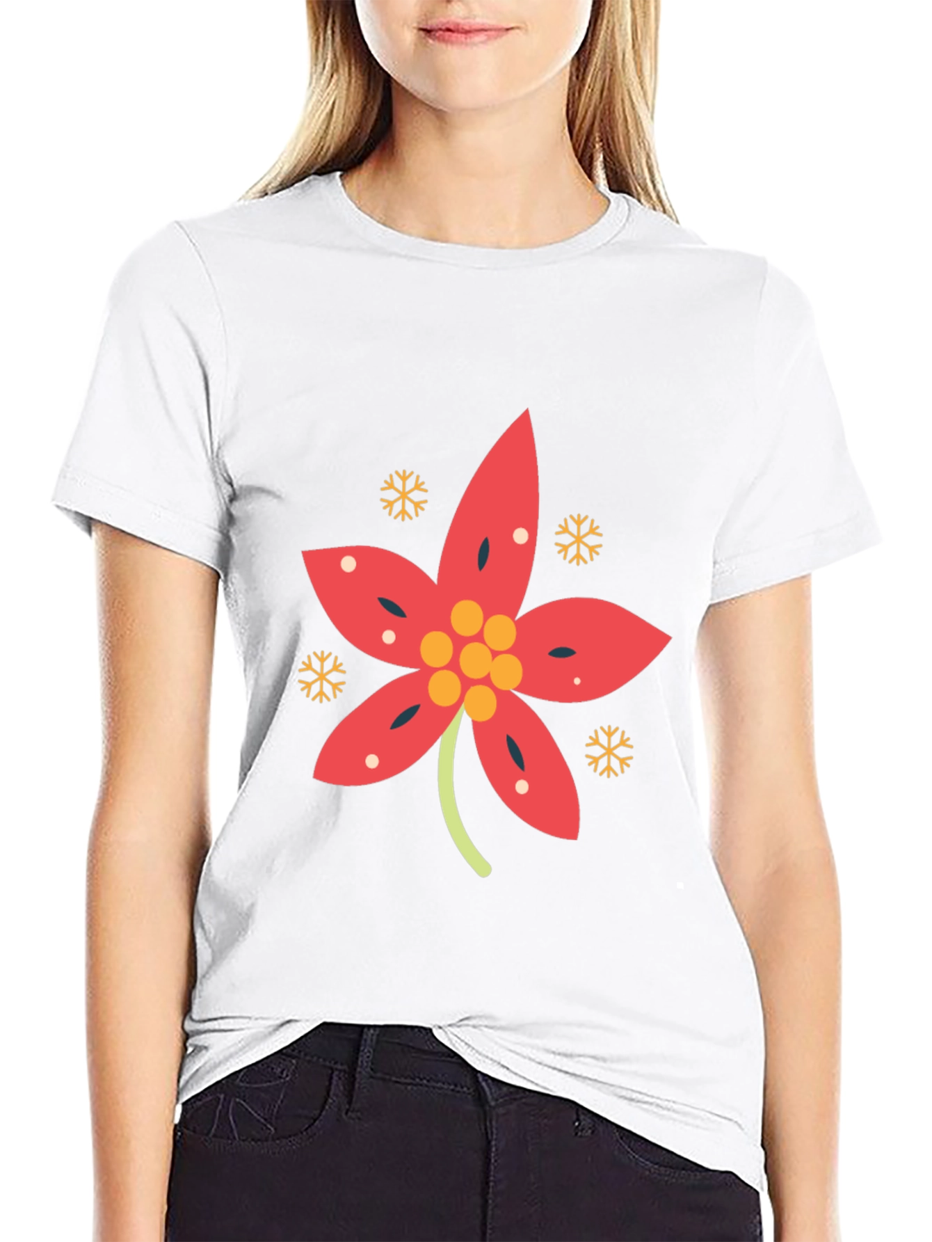 Festive Poinsettia Black T-Shirt