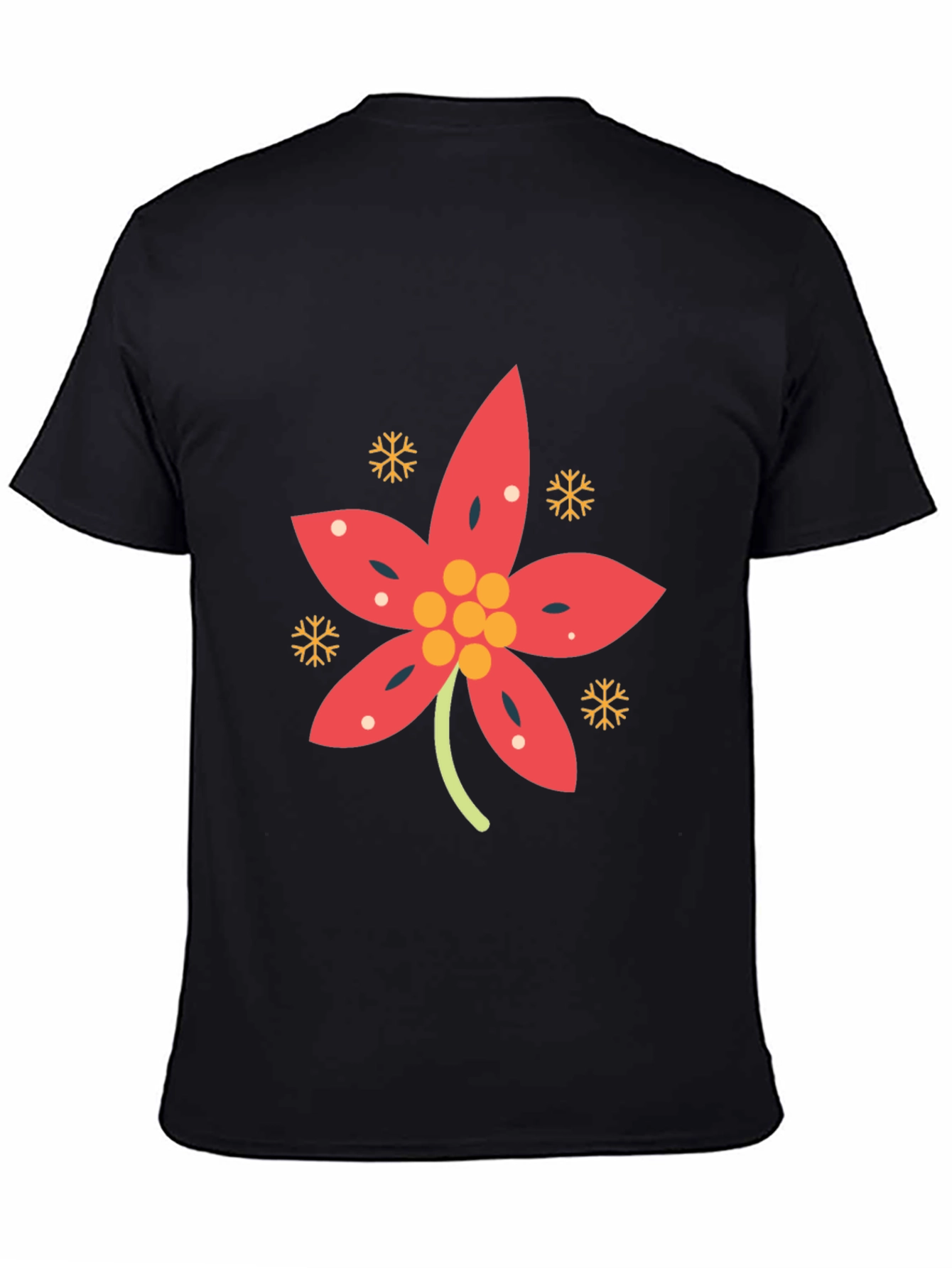 Festive Poinsettia Black T-Shirt