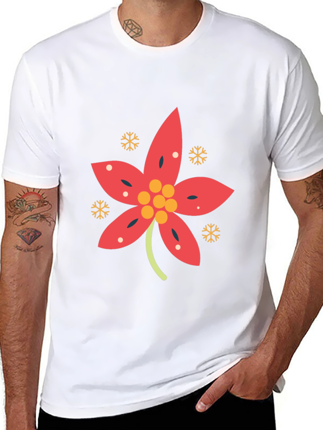Festive Poinsettia Black T-Shirt