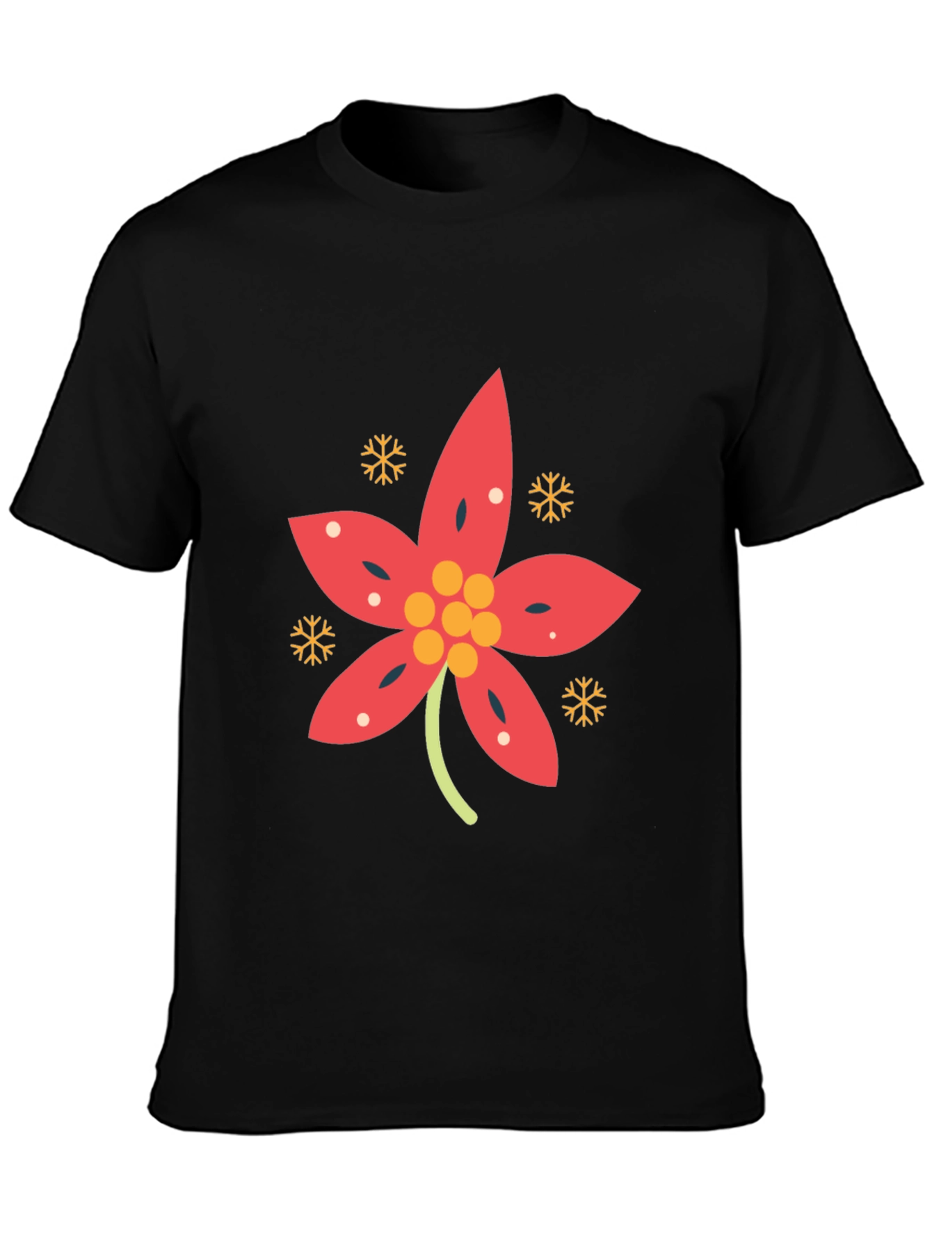 Festive Poinsettia Black T-Shirt