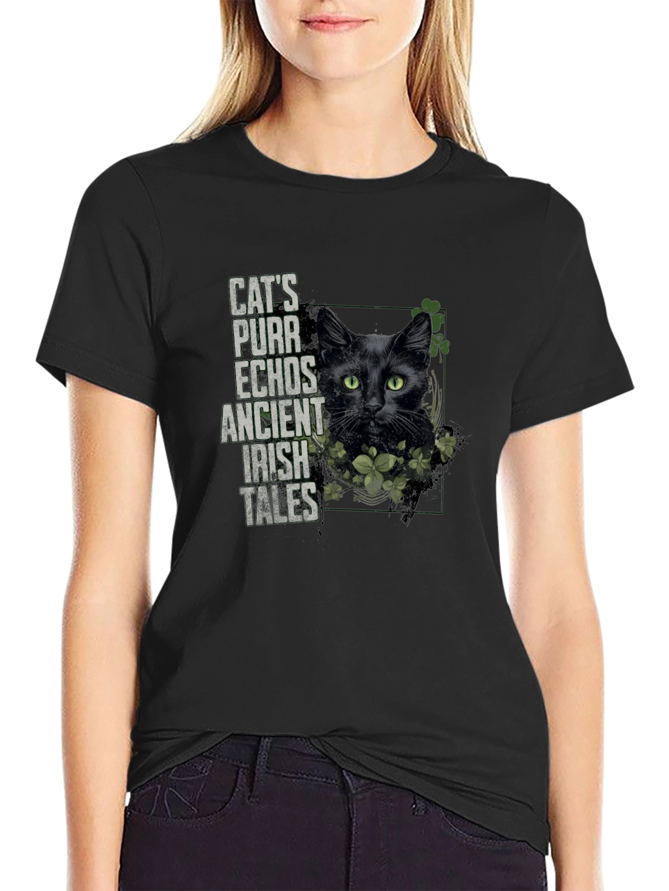 Cats Purr Irish Tales Black T-Shirt