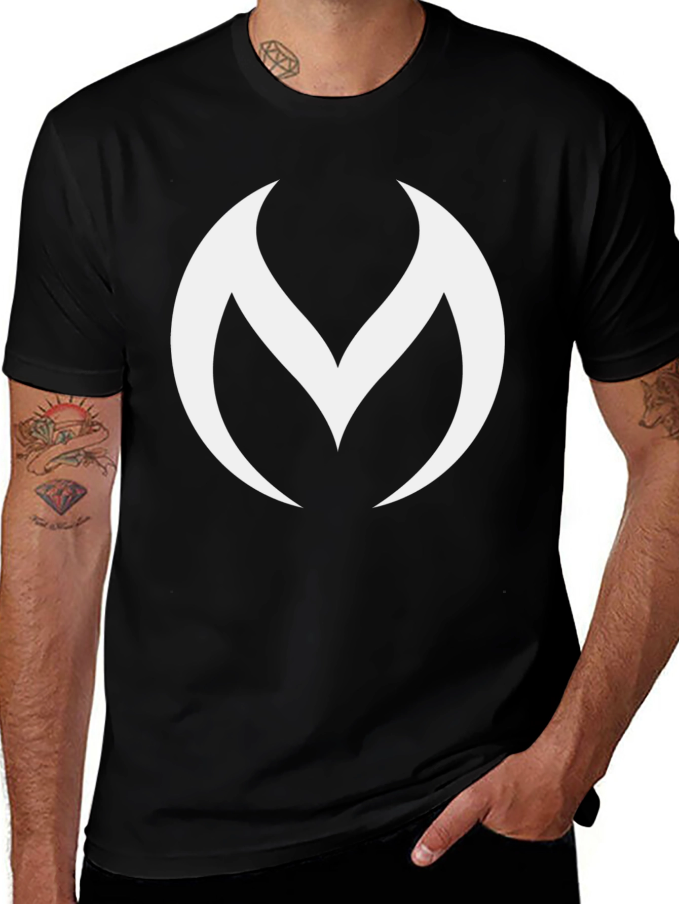 Bold Black T-Shirt with Modern White Logo Design