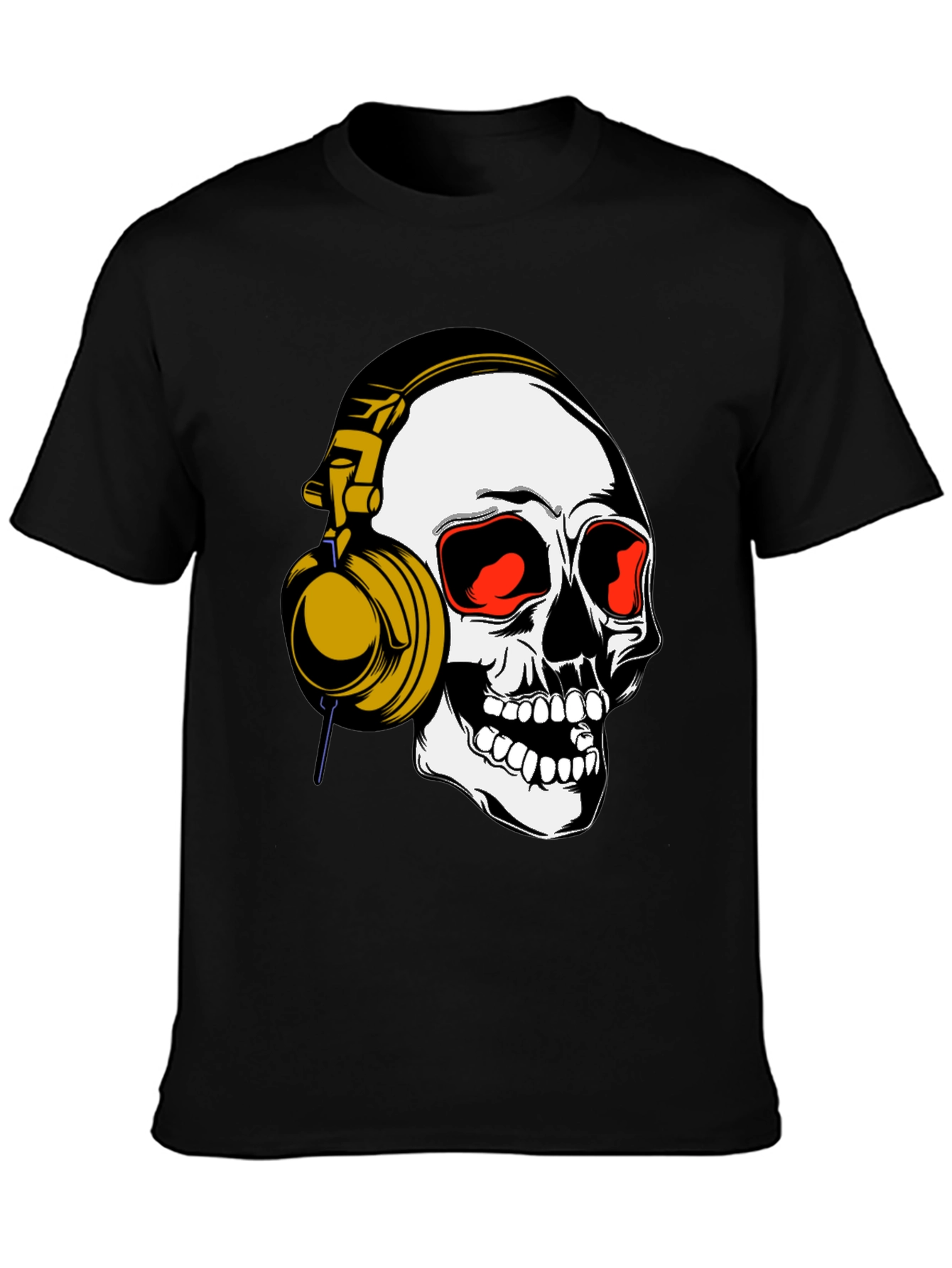 Skull Headphones Graphic Tee - Black Cotton Blend