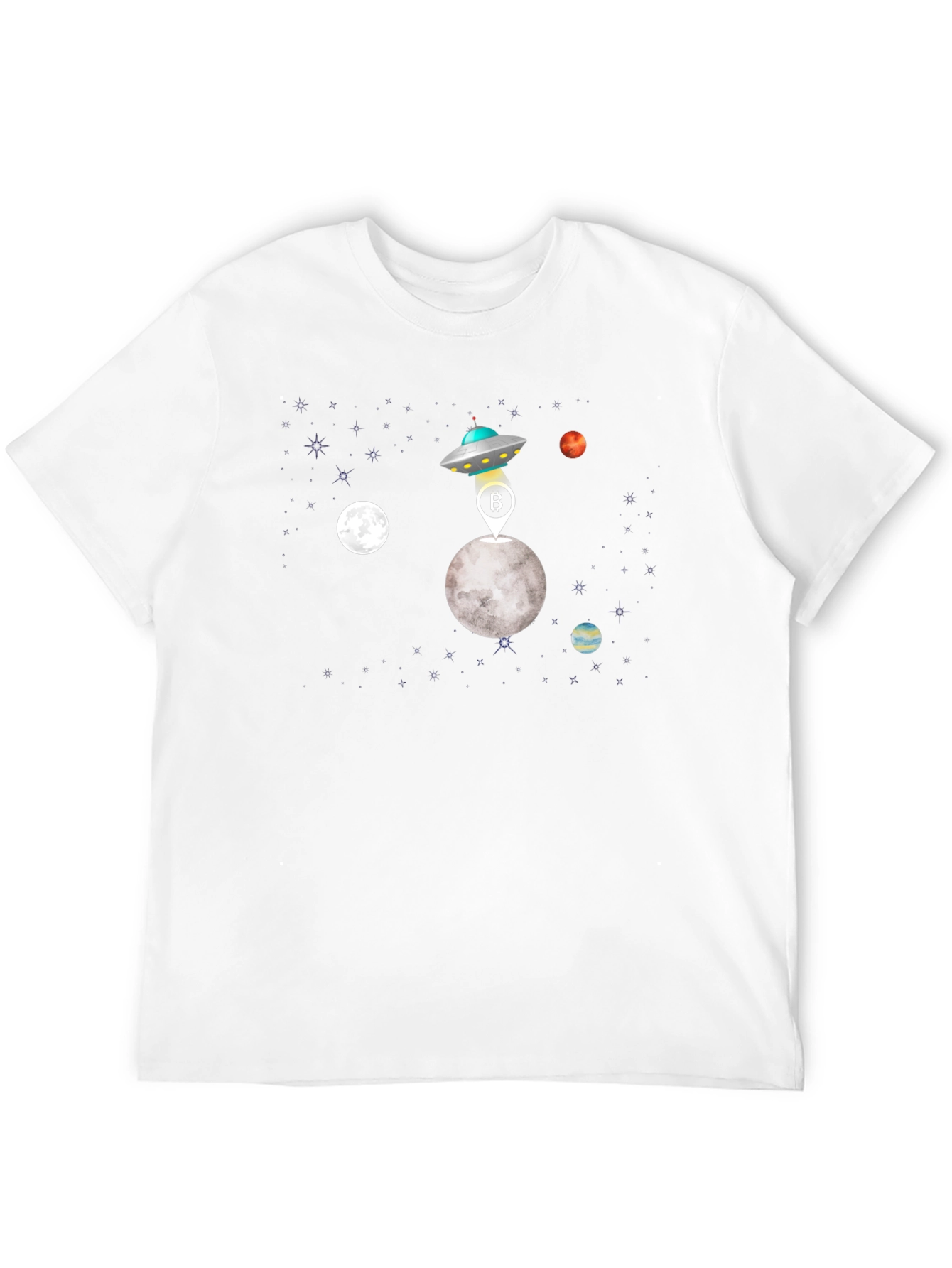 Bitcoin UFO Moon Landing Black T-Shirt
