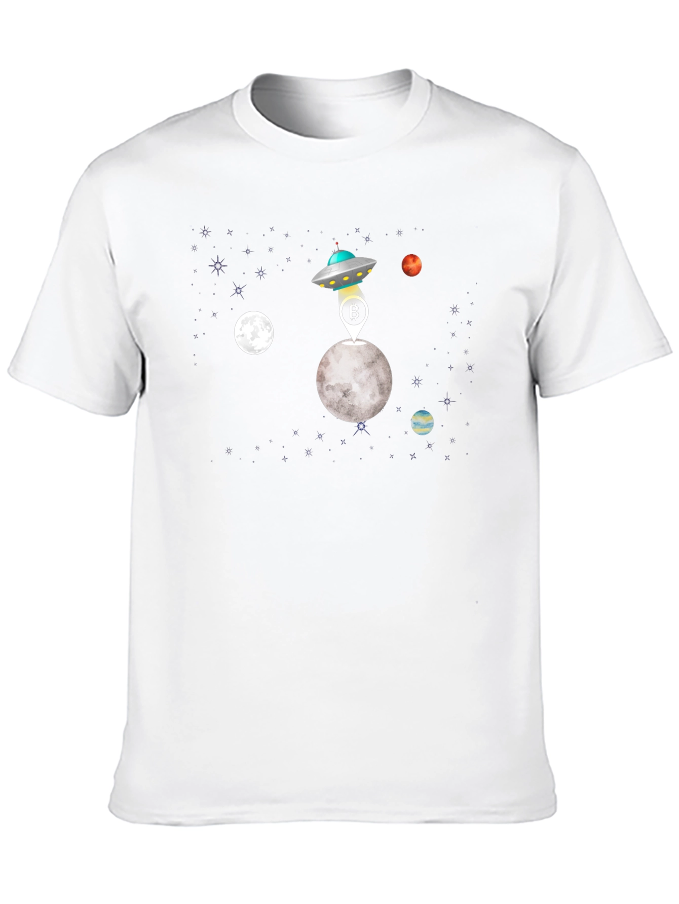 Bitcoin UFO Moon Landing Black T-Shirt