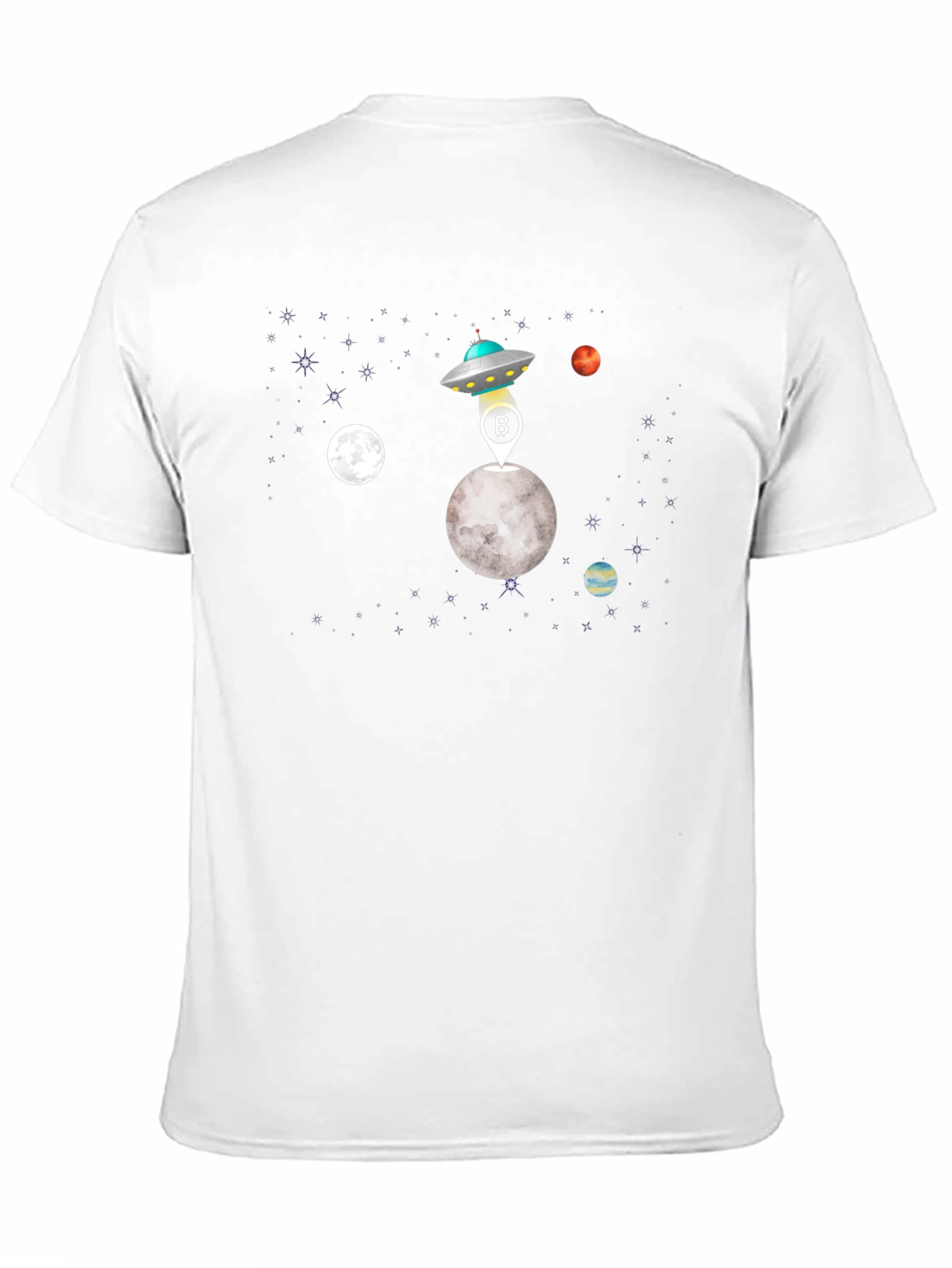 Bitcoin UFO Moon Landing Black T-Shirt