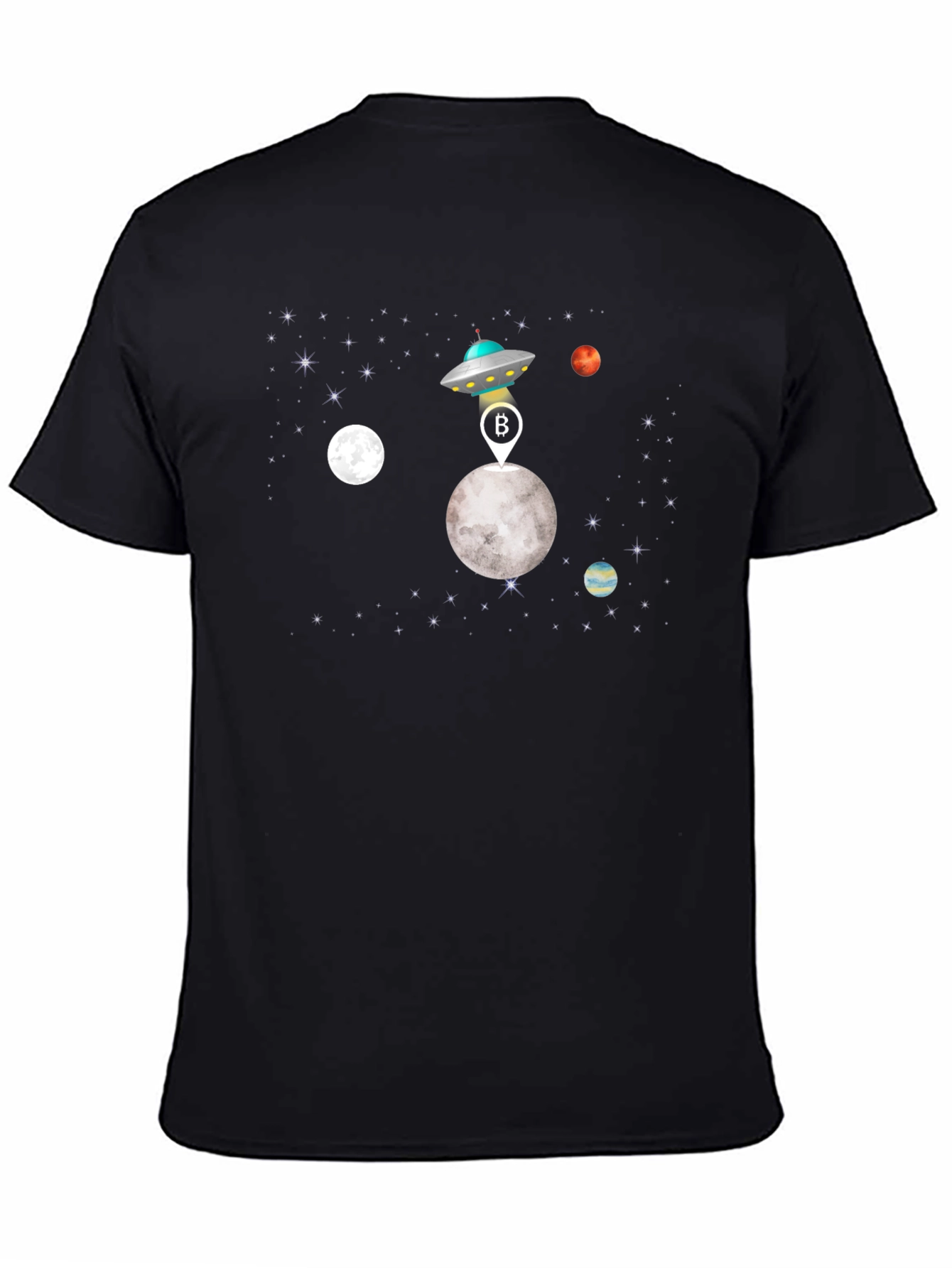 Bitcoin UFO Moon Landing Black T-Shirt
