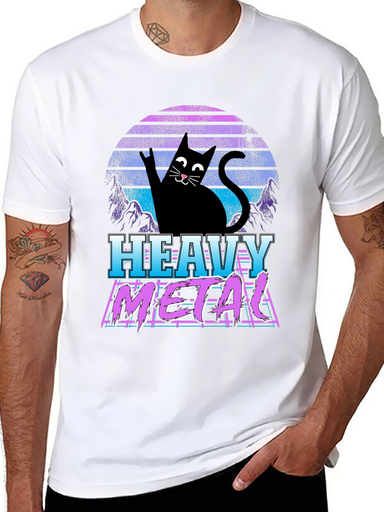Heavy Metal Cat Graphic T-Shirt
