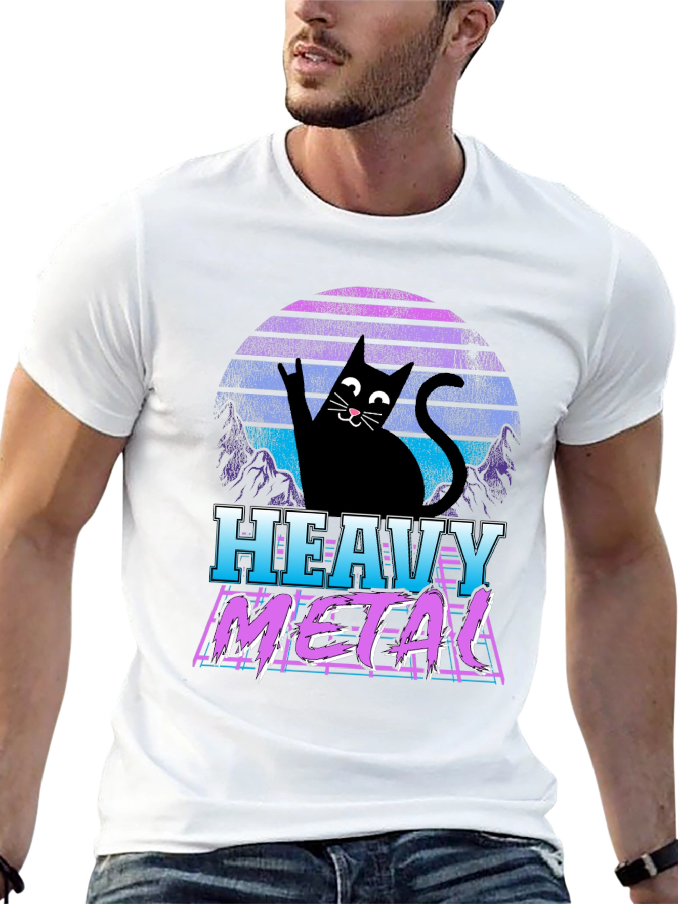 Heavy Metal Cat Graphic T-Shirt