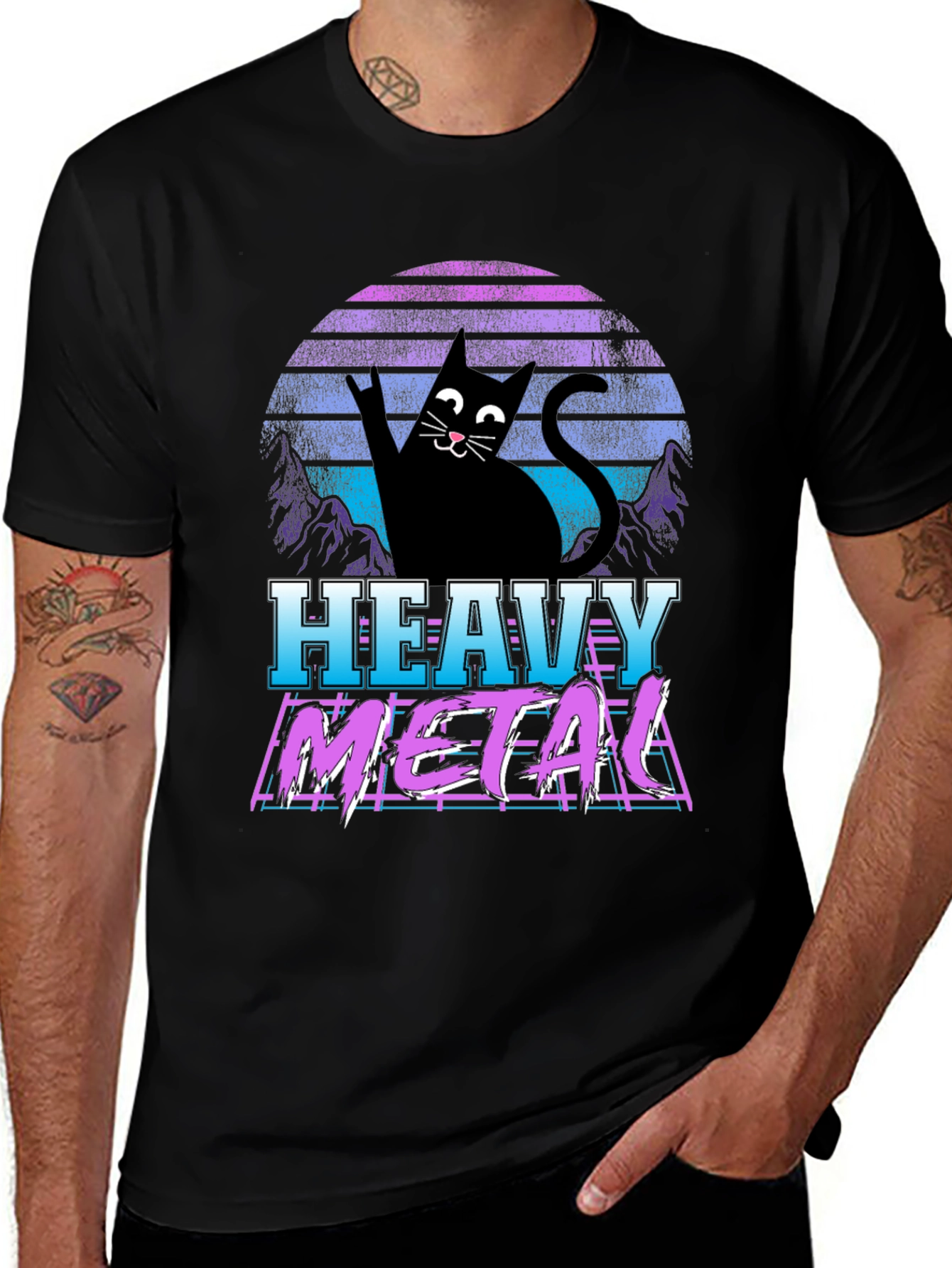 Heavy Metal Cat Graphic T-Shirt