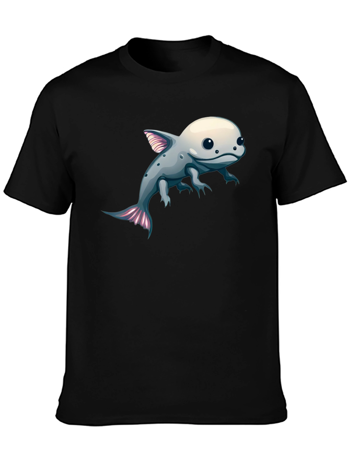Axolotl Cartoon Graphic Tee - Black Cotton Blend