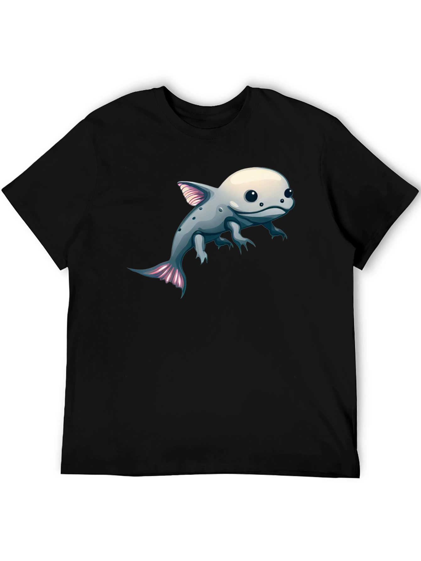 Axolotl Cartoon Graphic Tee - Black Cotton Blend