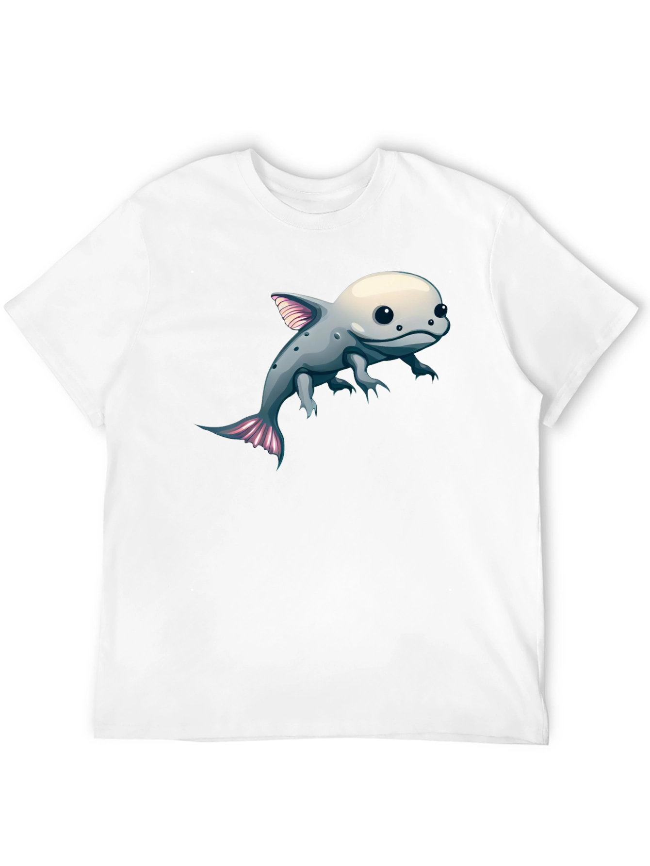 Axolotl Cartoon Graphic Tee - Black Cotton Blend