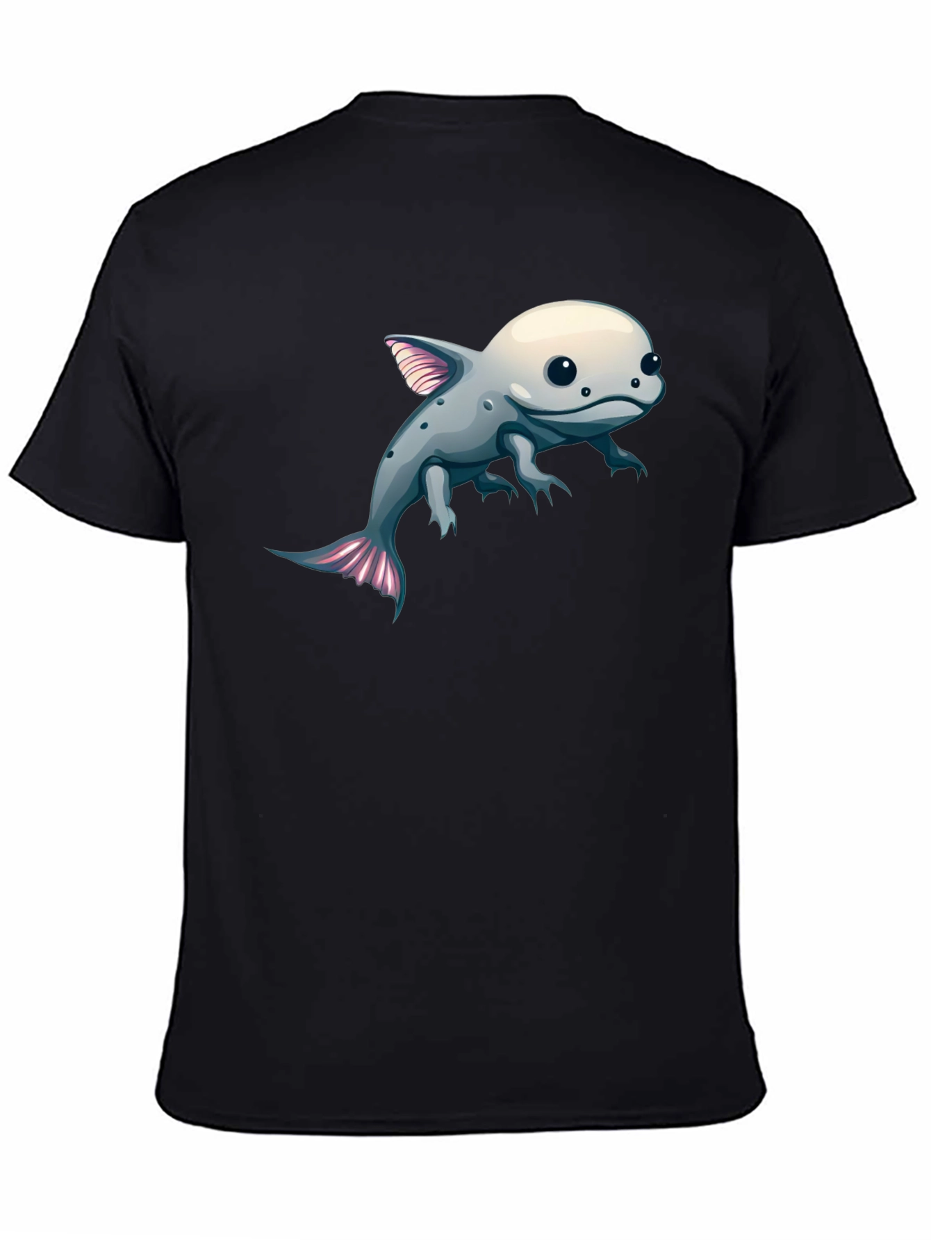 Axolotl Cartoon Graphic Tee - Black Cotton Blend
