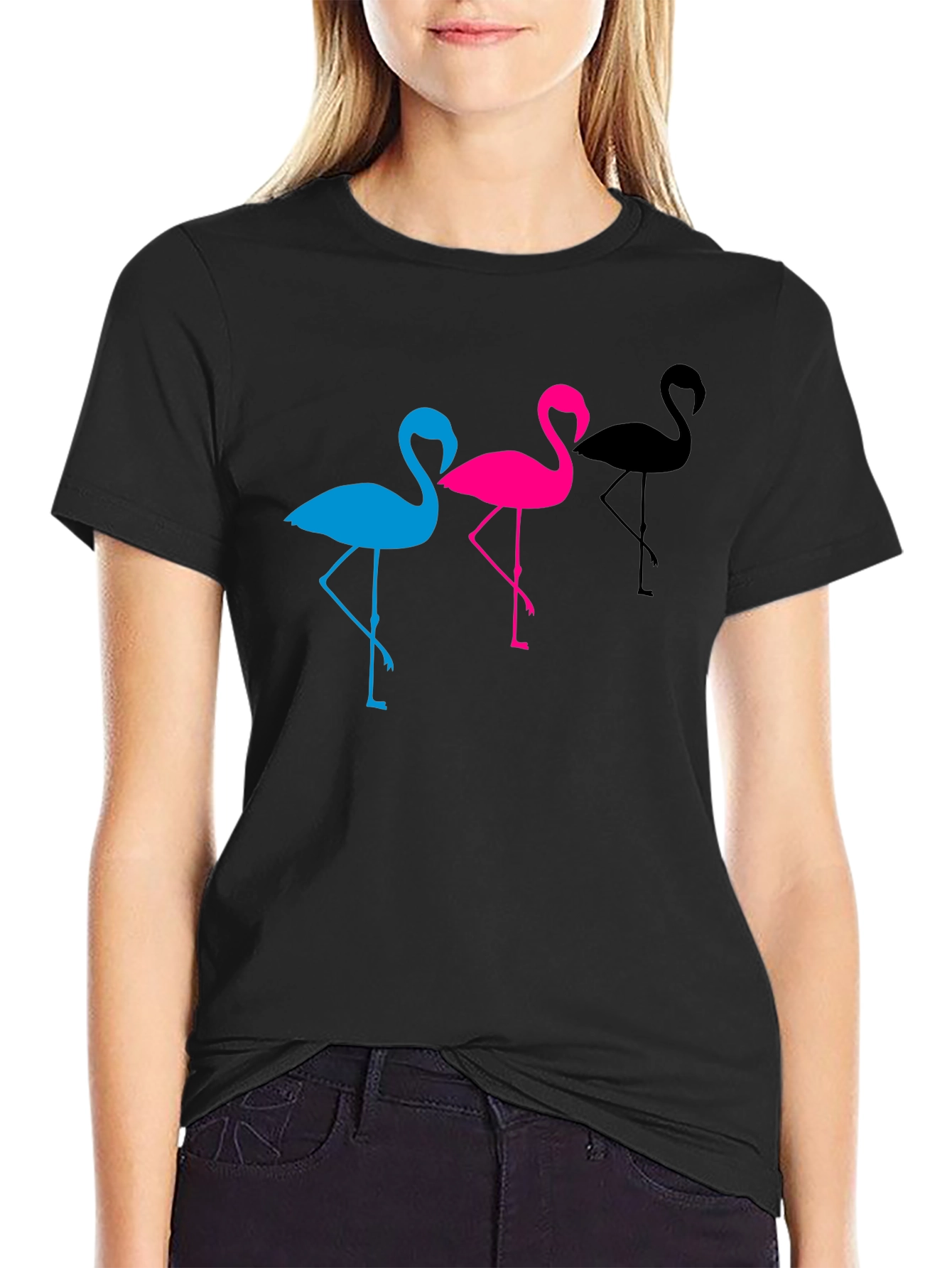 Flamingo Trio Graphic Tee - Black Unisex T-Shirt