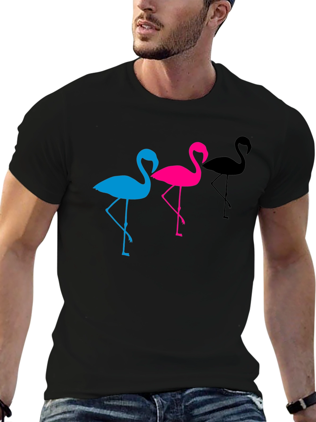Flamingo Trio Graphic Tee - Black Unisex T-Shirt