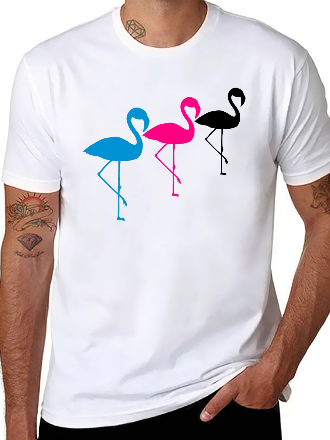 Flamingo Trio Graphic Tee - Black Unisex T-Shirt