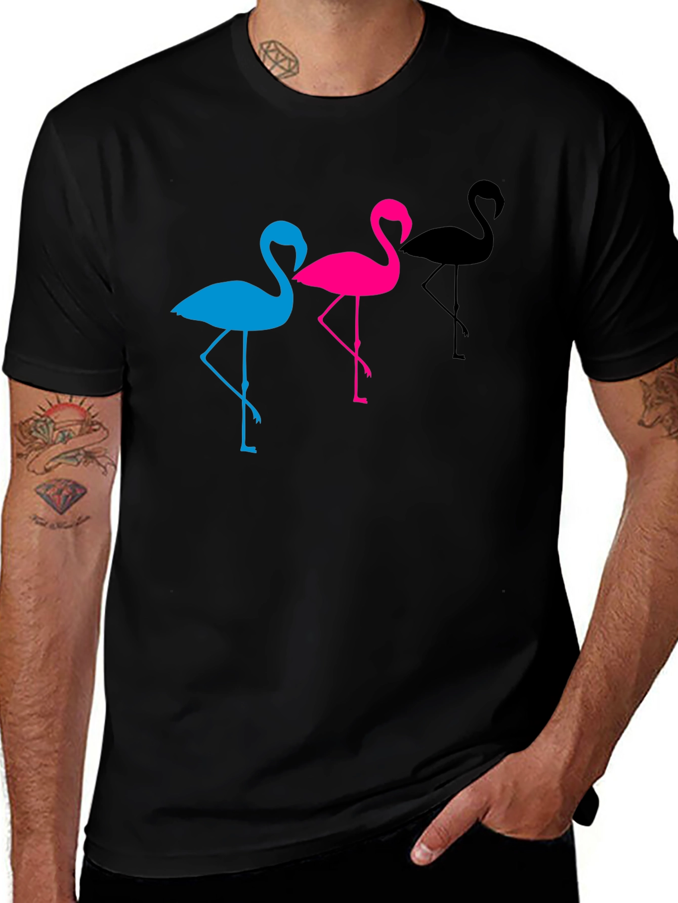Flamingo Trio Graphic Tee - Black Unisex T-Shirt