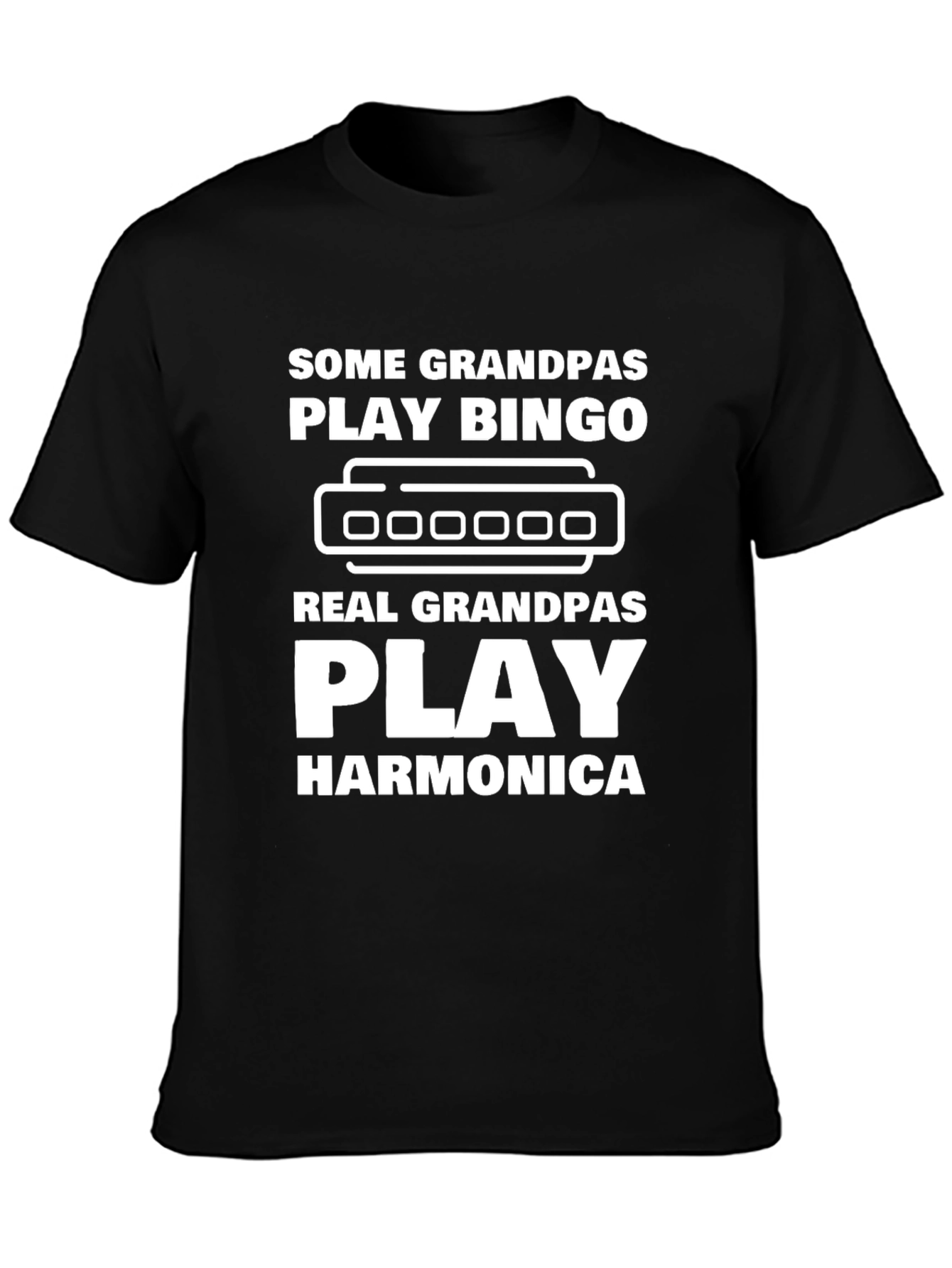 Funny Grandpas Harmonica Black T-Shirt