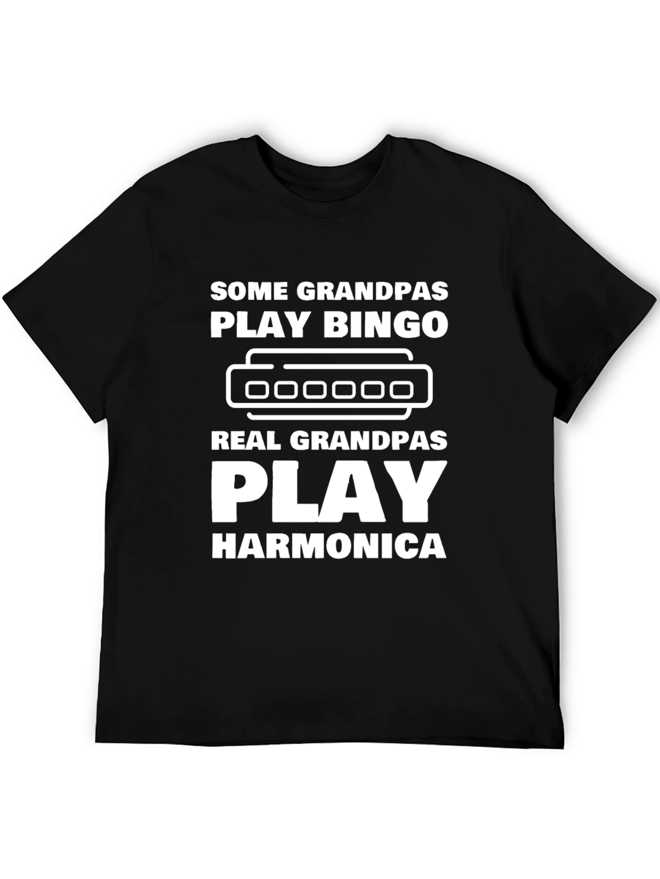 Funny Grandpas Harmonica Black T-Shirt