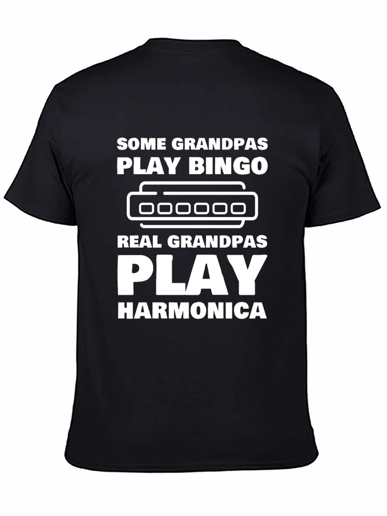 Funny Grandpas Harmonica Black T-Shirt