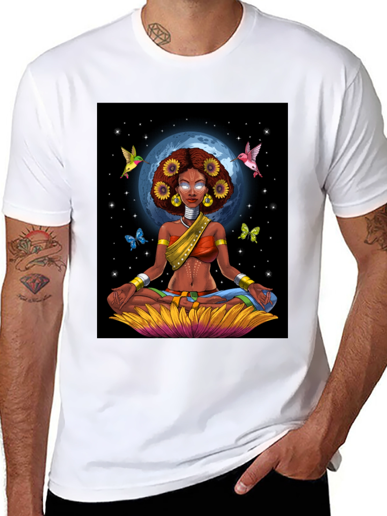 Meditating Woman Graphic Tee - Celestial Zen Style