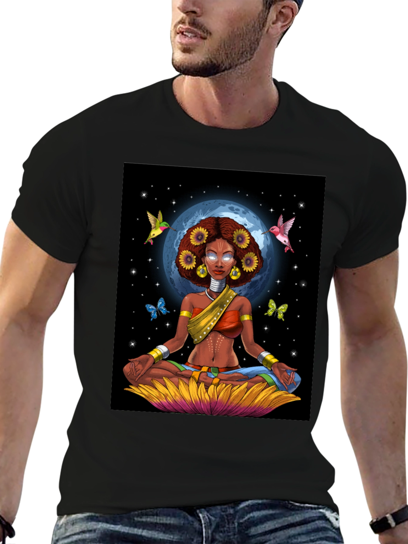 Meditating Woman Graphic Tee - Celestial Zen Style