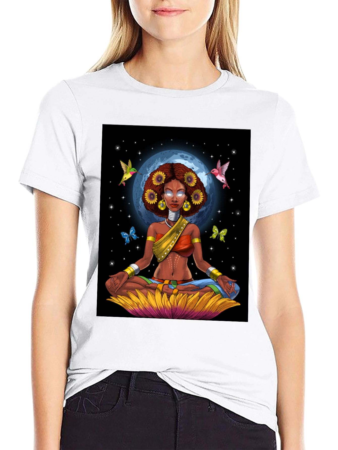 Meditating Woman Graphic Tee - Celestial Zen Style