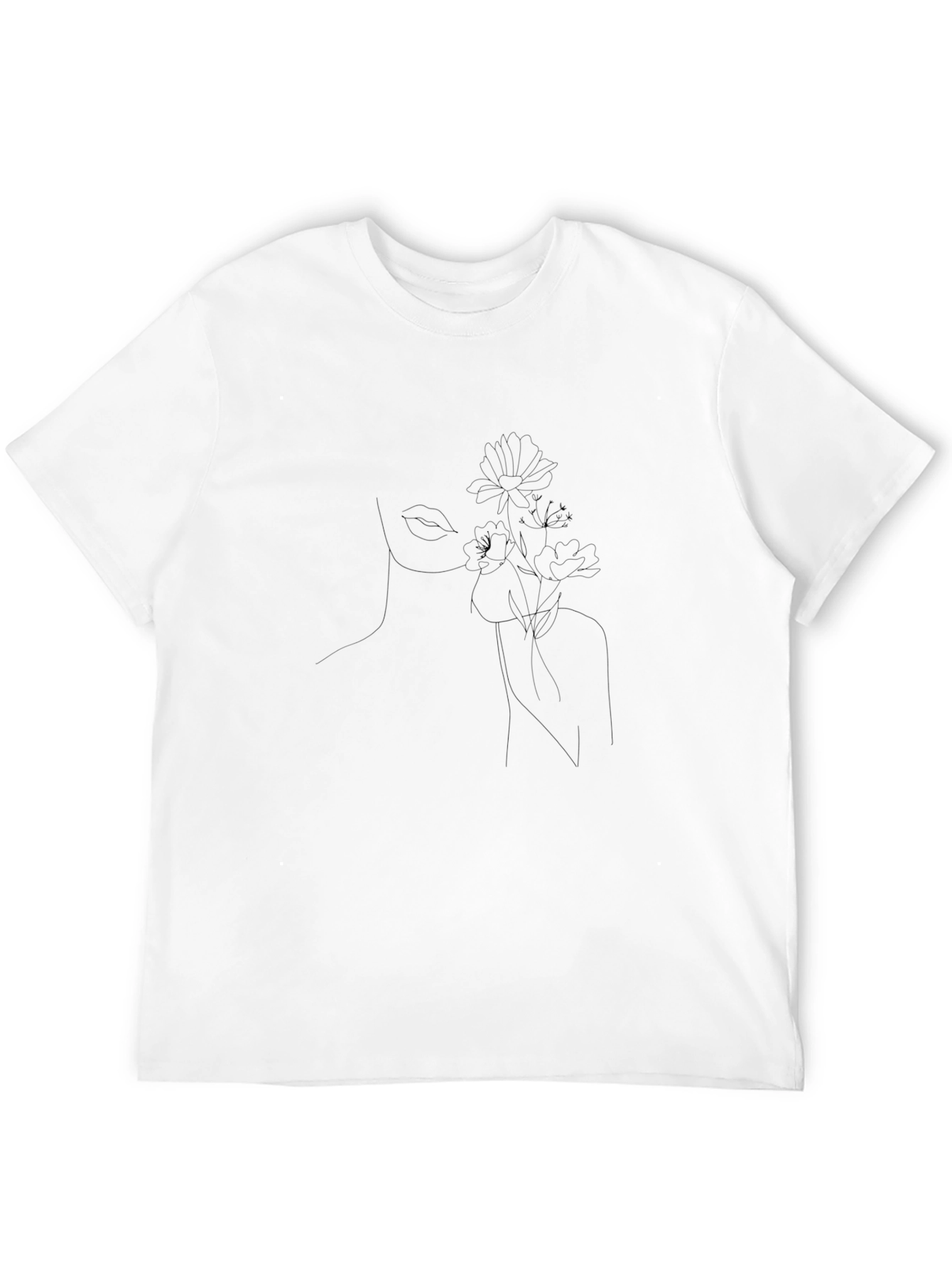 Minimalist Floral Line Art Black T-Shirt