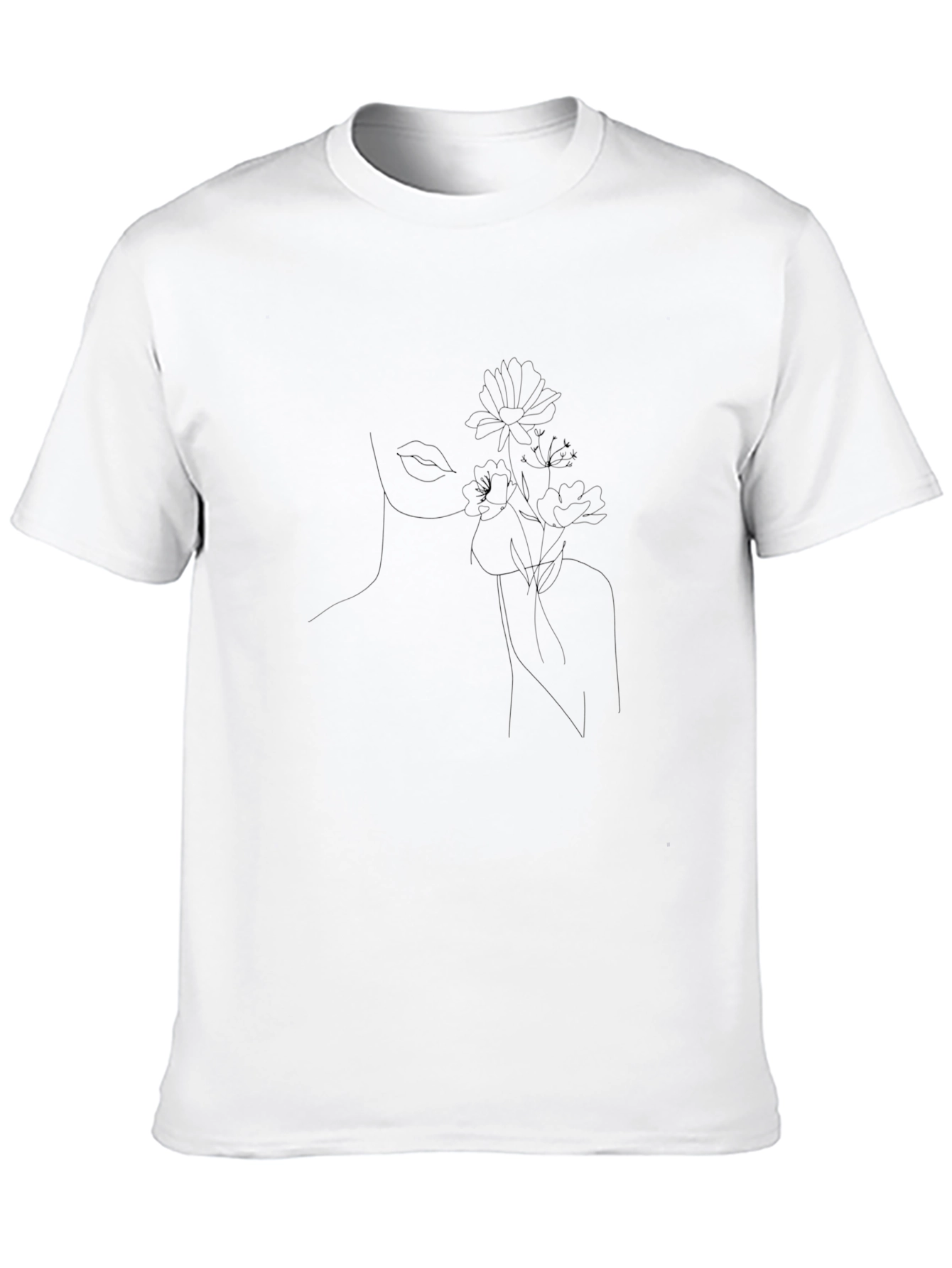 Minimalist Floral Line Art Black T-Shirt